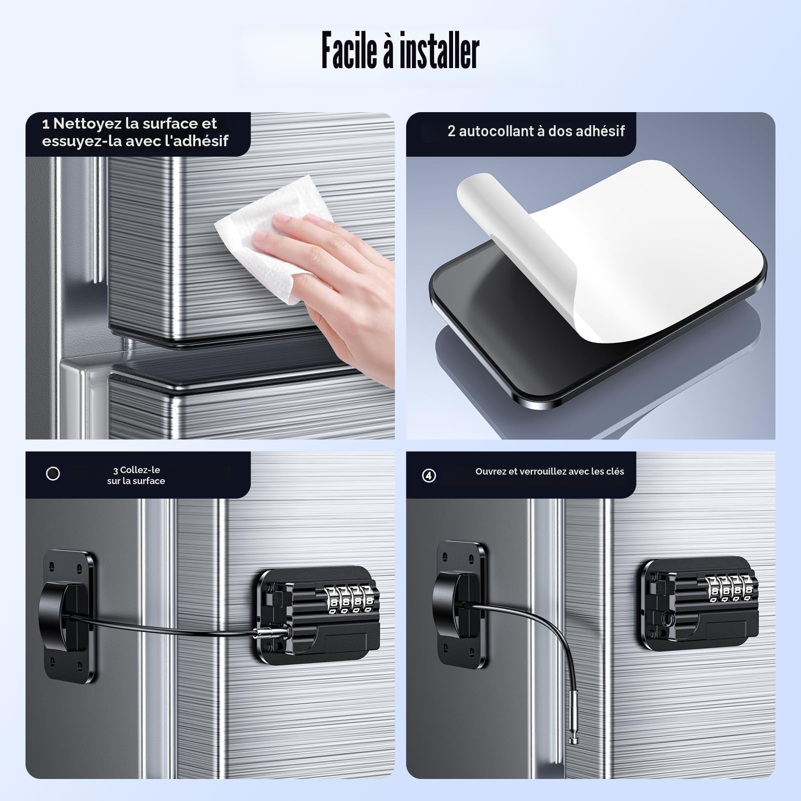 Cadenas Frigo Avec Code -Bloque Porte Sécurité pour Enfants - Verrou de Réfrigérateur Sans Percage ni Outils, Serrure pour Convient Fenêtres Armoire Tiroir (1 Pièce - Noir) (EU Brevet)