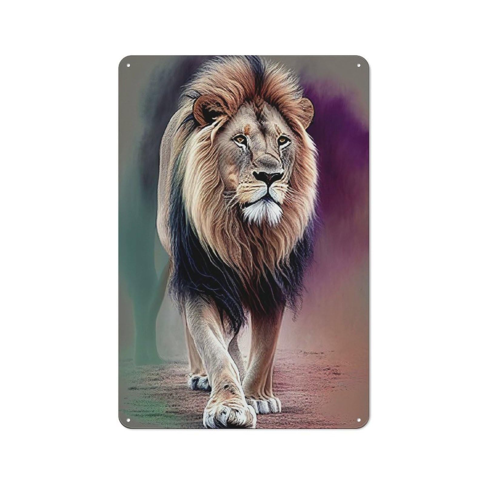 Junmoney Watercolor Lion Portrait Vintage Tin Wall Plaque 30X20cm For Café Or Restaurant, A Decorative Christmas Gift For Café Owners And Decorators