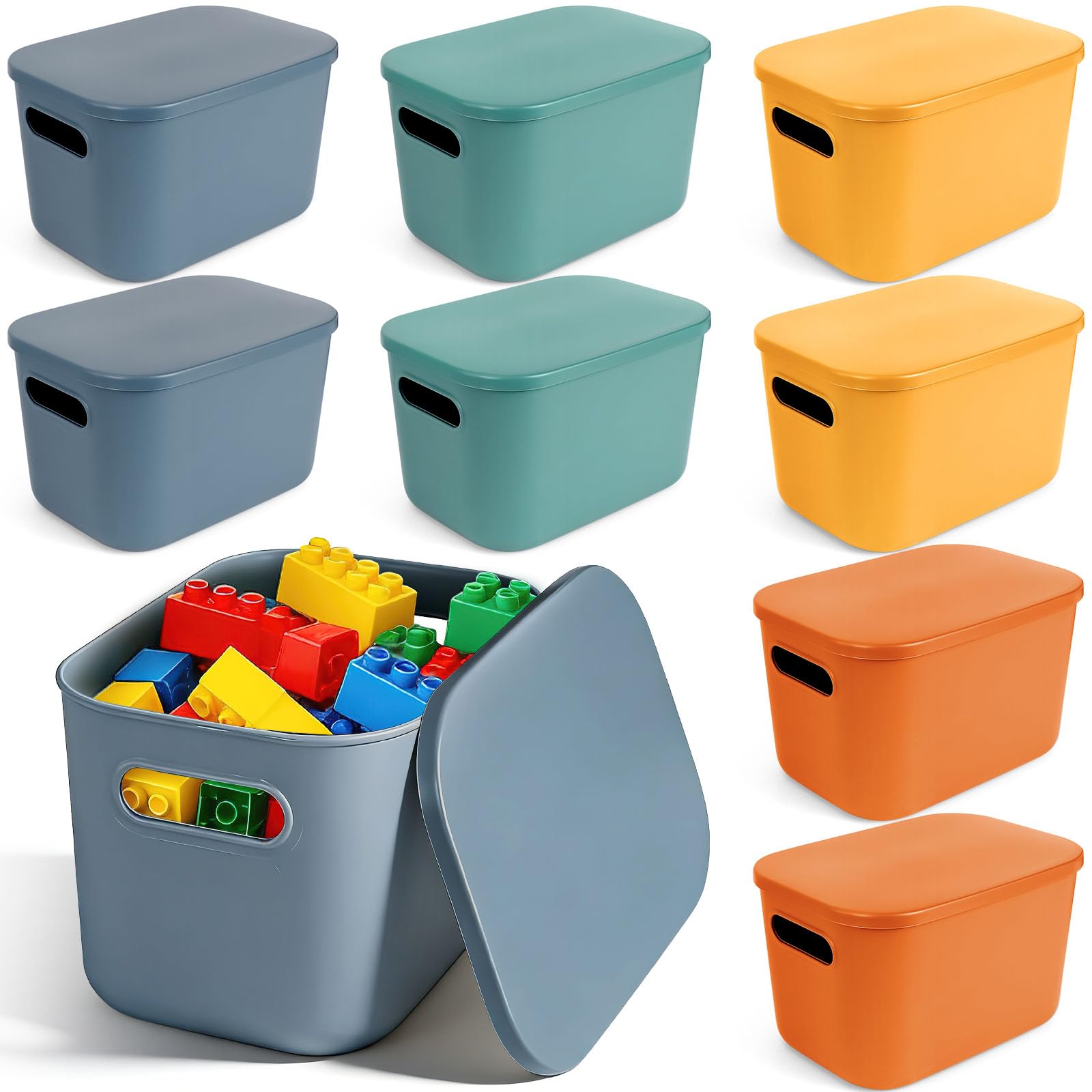 Lot de 8 Boîtes de Rangement Empilables avec Couvercle et Poignées | Bacs Organisateurs Colorés en Plastique pour Cuisine, Salle de Bain, Chambre d'Enfant, Bureau, Placard et Étagère