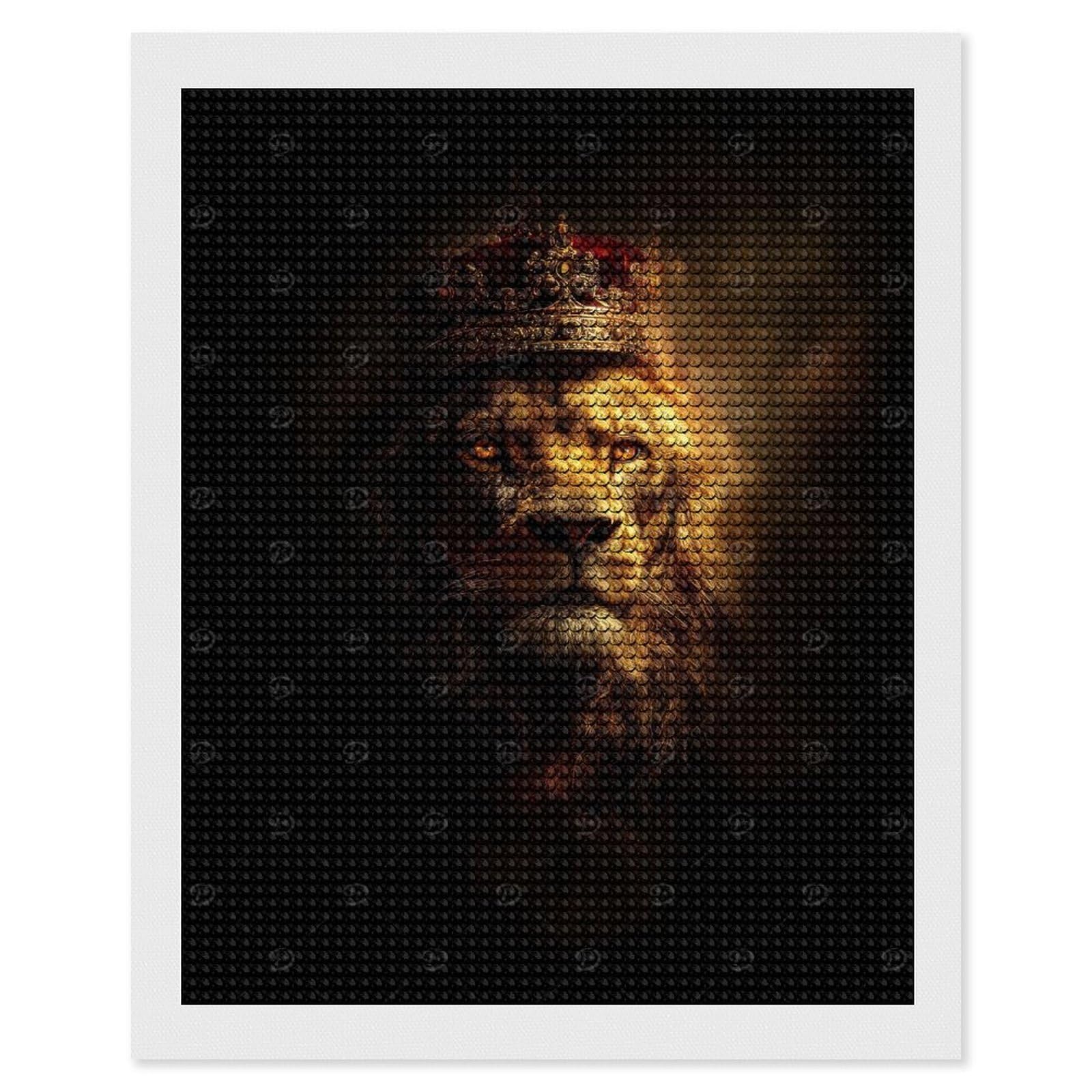 Junmoney Lion King Portrait with Crown Diamond Art Canvas 16"x20", for Teens, Nice Detail and Sparkle, Farmhouse Decor, Festive Craft Gift, Easy to Enjoy