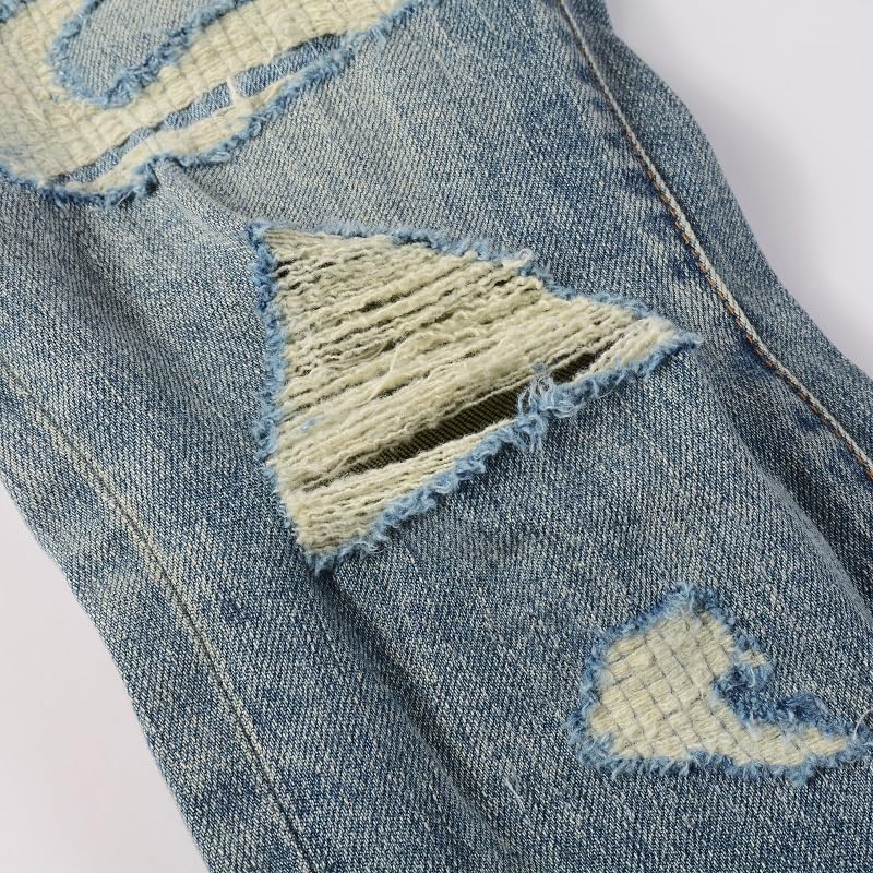 Mens Grey Denim Ripped Jeans Skinny Pants Stretch Slim Fit Knee Distressed Trousers4