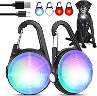 POEEY 2-Pack Rechargeable Clip-On Dog Collar Lights - Super Bright LED with 4 Modes, RGB Glow, Waterproof for Night Walks & Camping