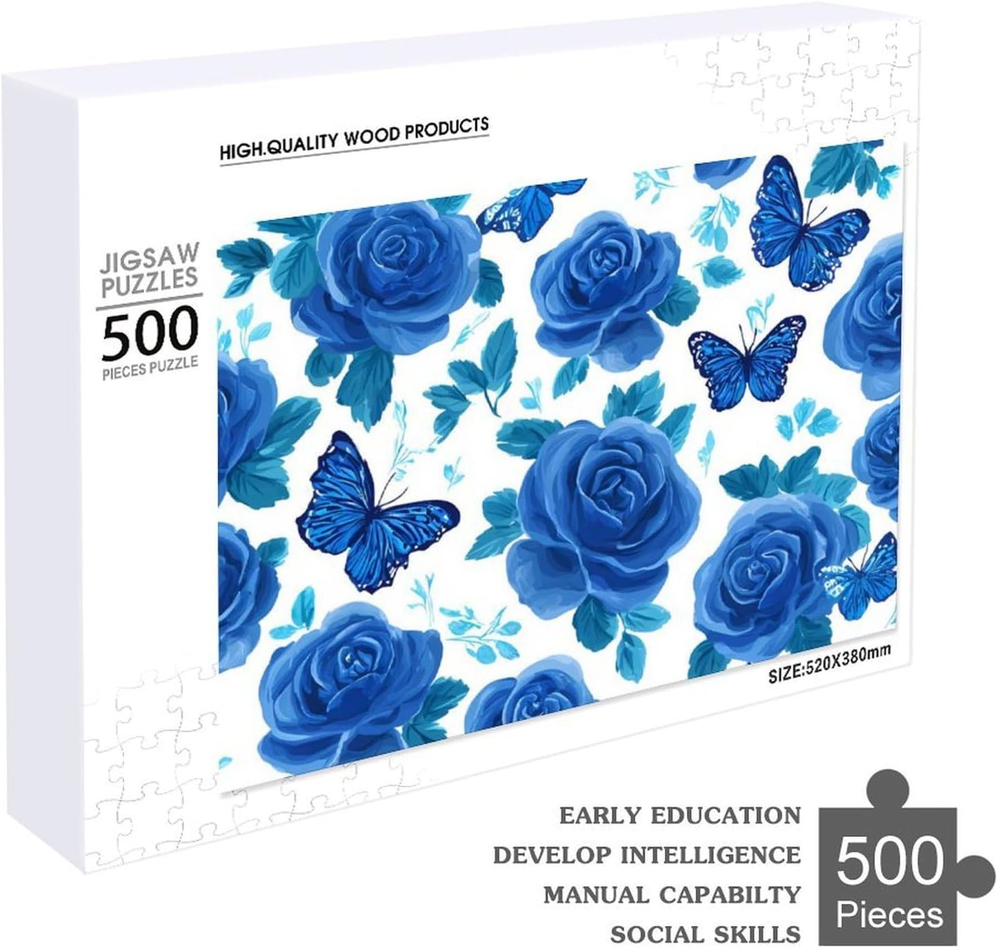 Blue Butterfly Floral Puzzles for Adults 500 PCS Wooden Jigsaw Puzzle Wall Decor Christmas