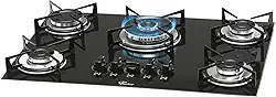 FISCHER COOKTOP À GÁS 5 BOCAS TRIPLA CHAMA MESA VIDRO PRETA BIVOLT 1743-5733