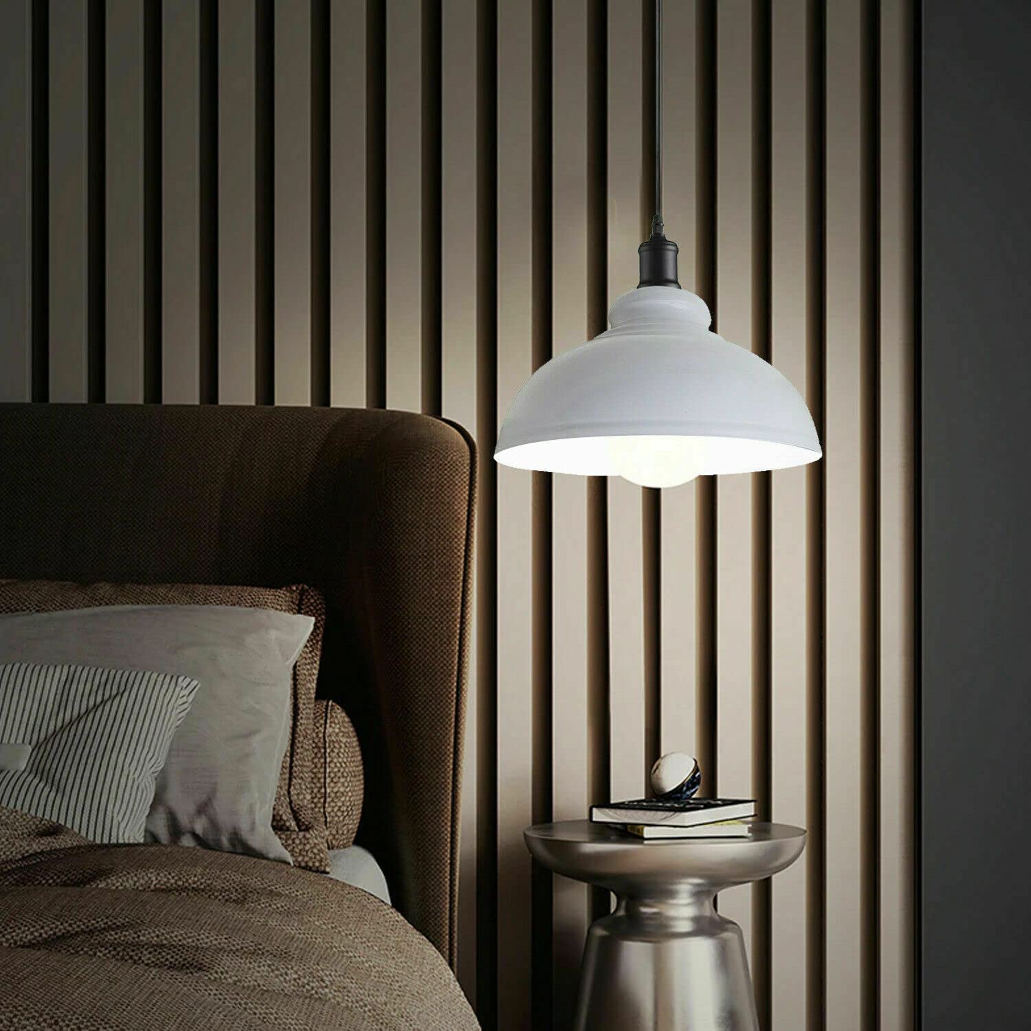 LEDSone 29cm White Retro Ceiling Light Shade Metal Easy Fit Pendant Light Shade E27 Pendant Ceiling Lamp Shade Light Pendant Modern Lighting Shade for Bedroom Industrial Hanging Light Shade - Image 4