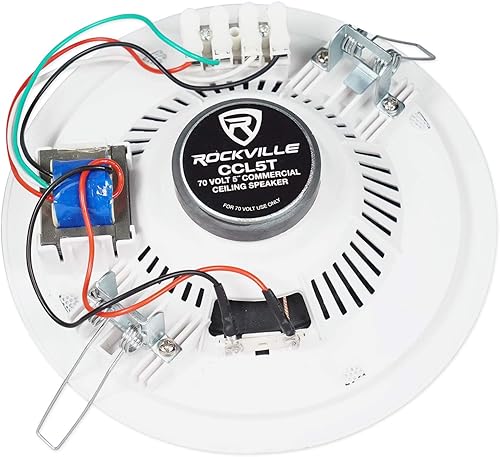 Miniatura 7 de Rockville Paquete RCS80-1 Amplificador comercial Bluetooth de 60 vatios 70 V con entradas USBSDFMMic, (8) CCL5T Blanco 5 en 70 V altavoces de techo