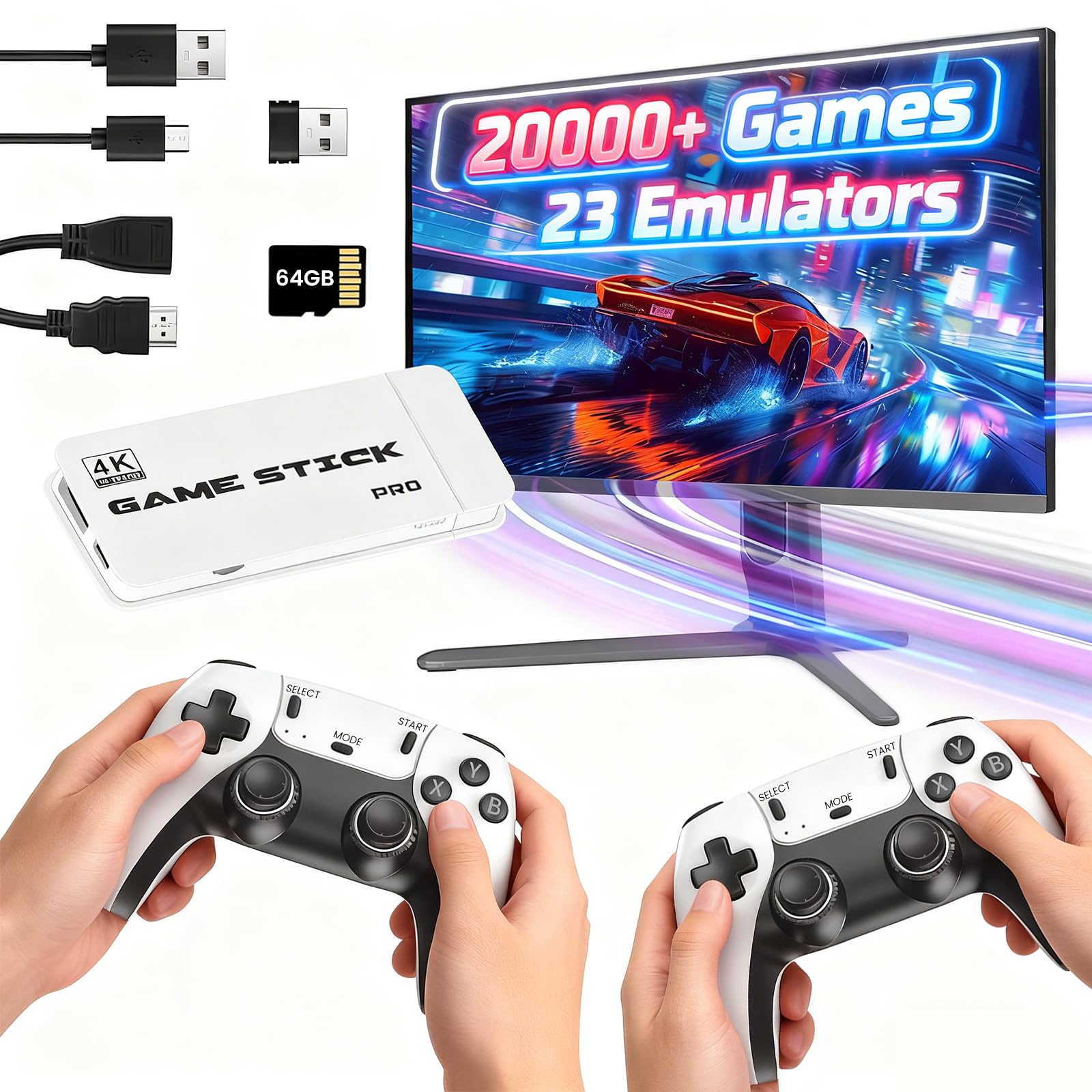 KANYUNCD 2026 New Retro Gaming Console Built-in Classic Video Games and 23 Emulators,Retro Gaming Stick with 20,000+ Classic Game,4K HDMI Output & Dual 2.4G Controllers