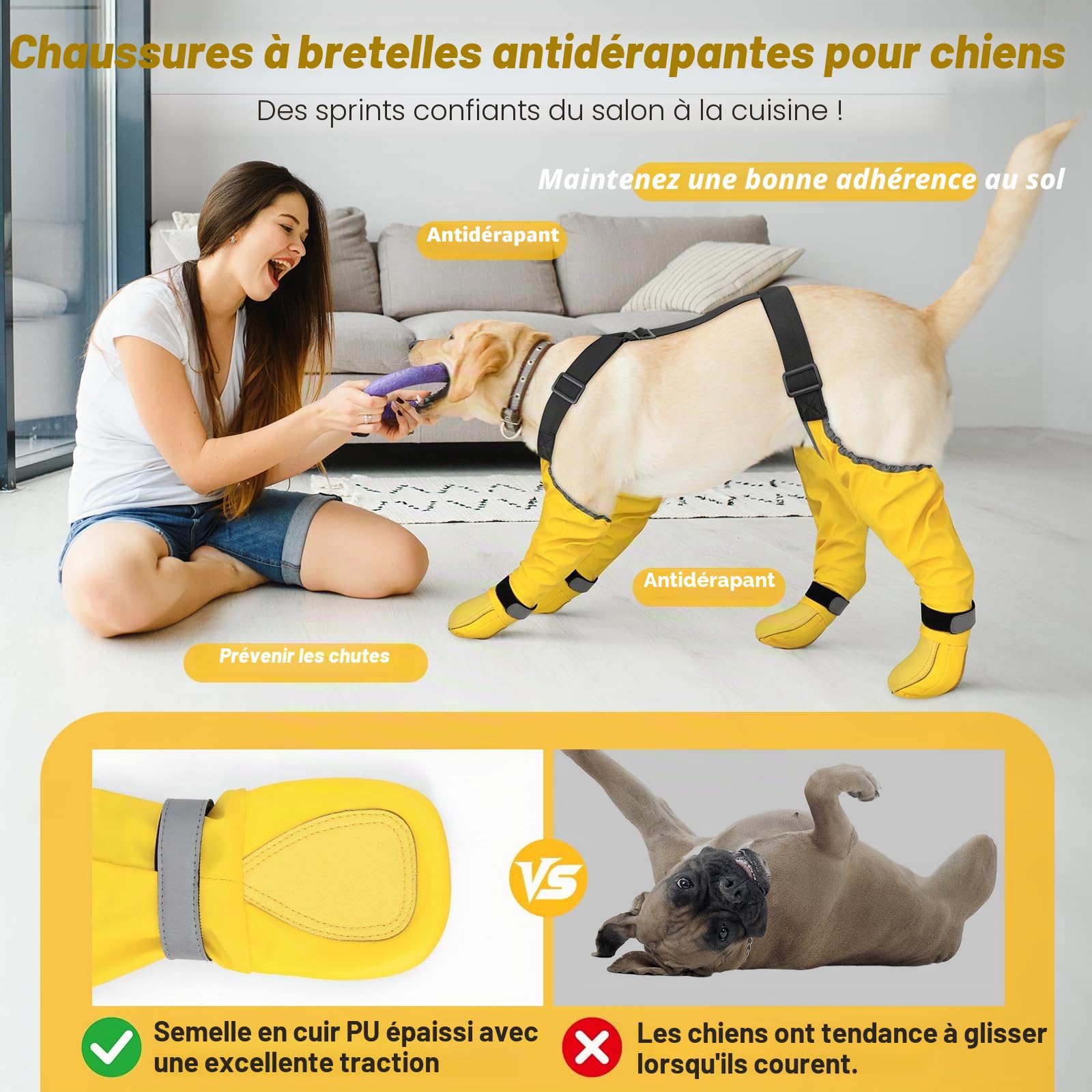 DQGHQME Chaussures à Bretelles pour Chien, résistantes à la poussière et antidérapantes, réglables en 6 Points, idéales pour Le parquet et la Neige, avec réflecteurs à 360° pour Les Pattes.