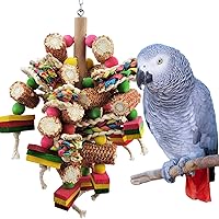 Cokliomc Natural Multi-Colored Wooden Block Parrot Toys for African Grey, Amazon Parrots - Beak Exercise for Small Medium Birds