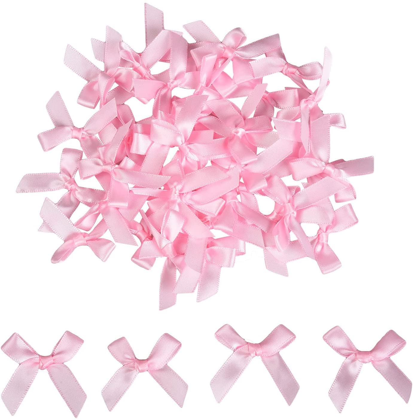 Lot De 20 Mini Nœuds Roses En Satin – 9 X 9 Cm – Avec Lien De 15 Cm Et Pastilles Adhésives – Pour Décoration Cadeaux, Mariages, DIY