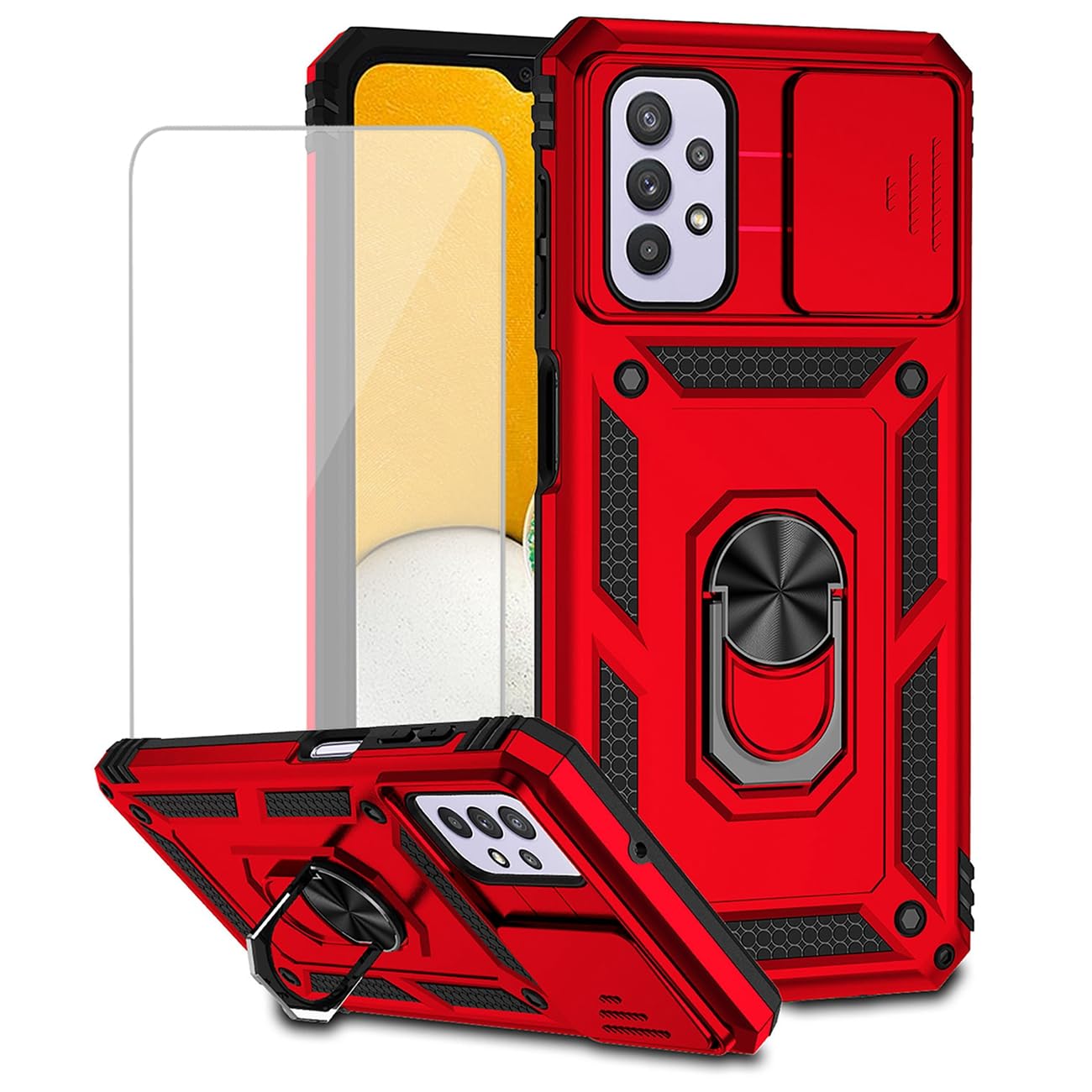 Yodueiv for Galaxy A32 5G Case, Samsung M32 5G SM-A326 Case with Tempered Glass Screen Protector and Slide Camera Cover, Magnetic Ring Car Mount