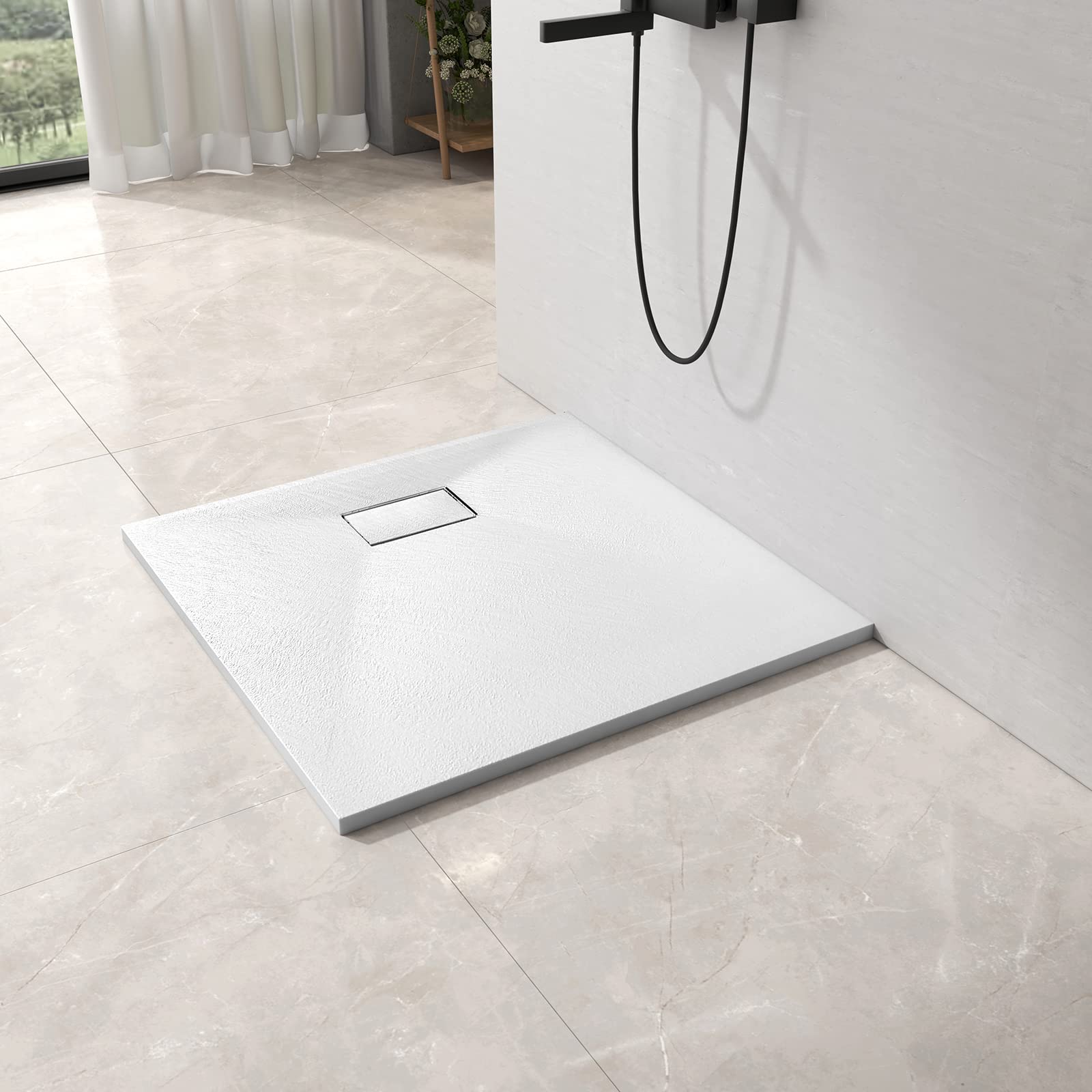 EMKE Duschwanne 90x90 cm Duschtasse Flach Anti-Rutsch SMC Duschwannen Zuschneidbar, Duschkabine Duschwanne-Weiß Duschwann Duschtassen