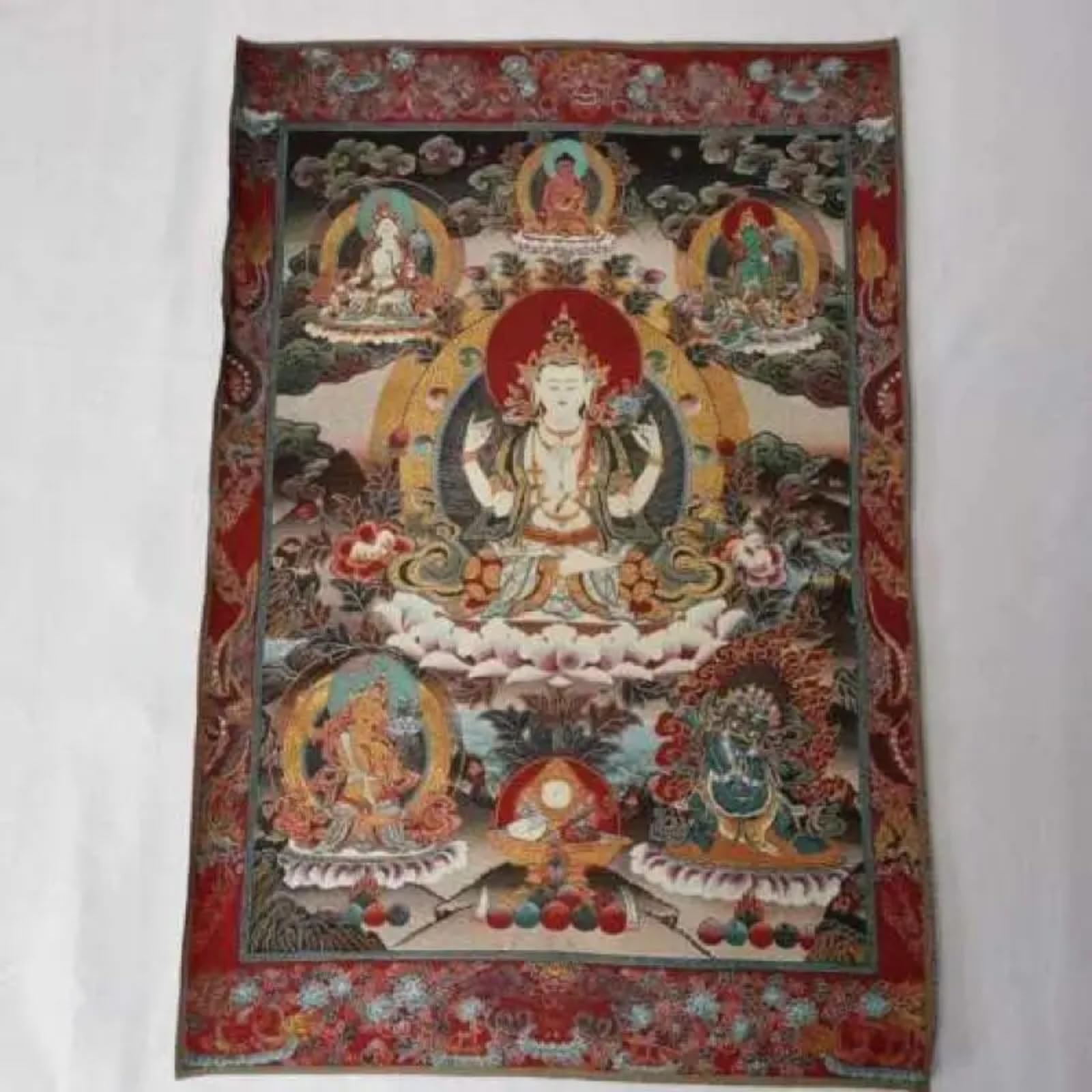 FENNYYAR Tibet tibetano Thangka, 90 cm, panno di seta 4 braccia Guanyin Kwan-Yin Tangka murale