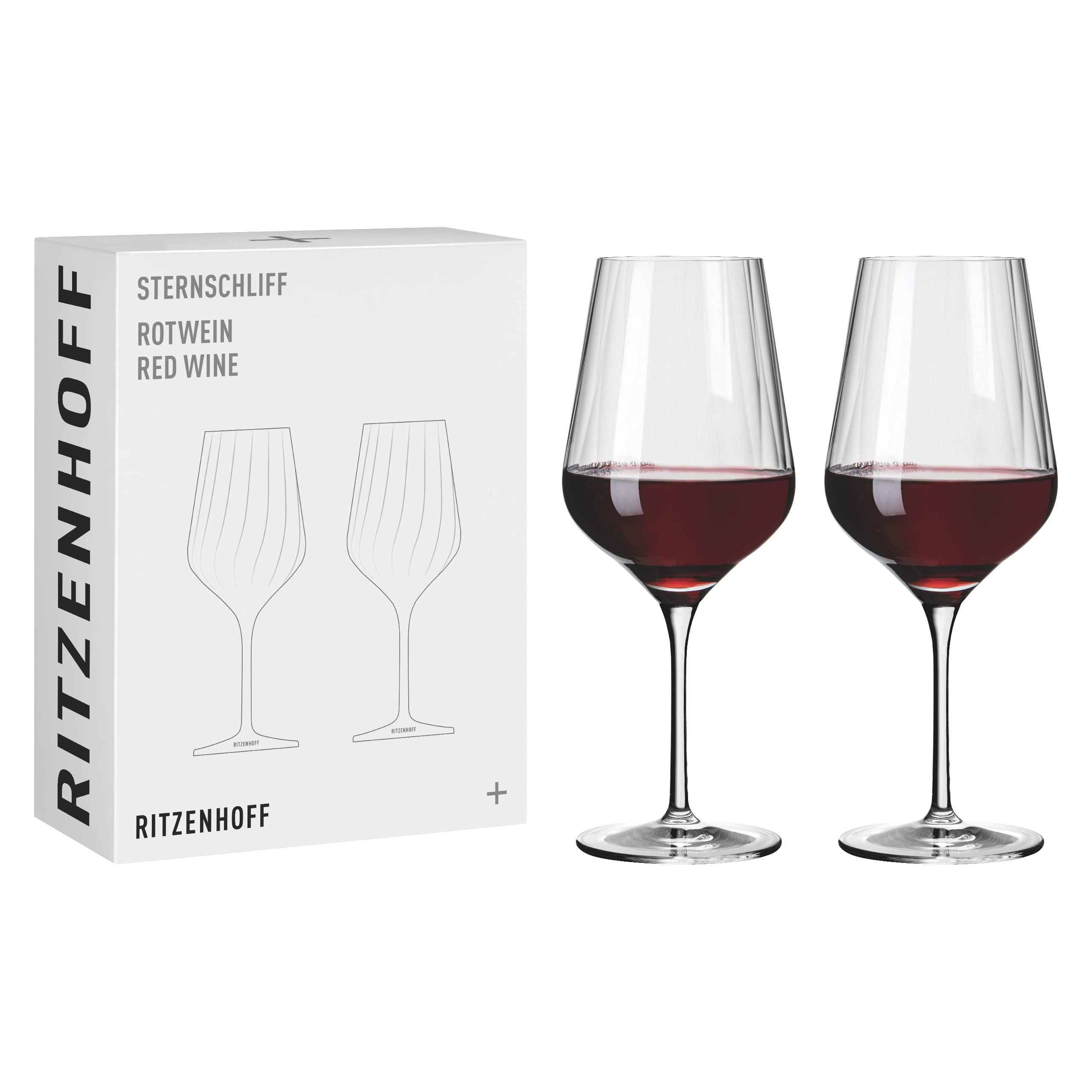 Ritzenhoff 3661002 Red Wine Glass Set 500 ml - Star Cut Series No. 2 - Set of 2 - with Relief Line - Made in Germany
