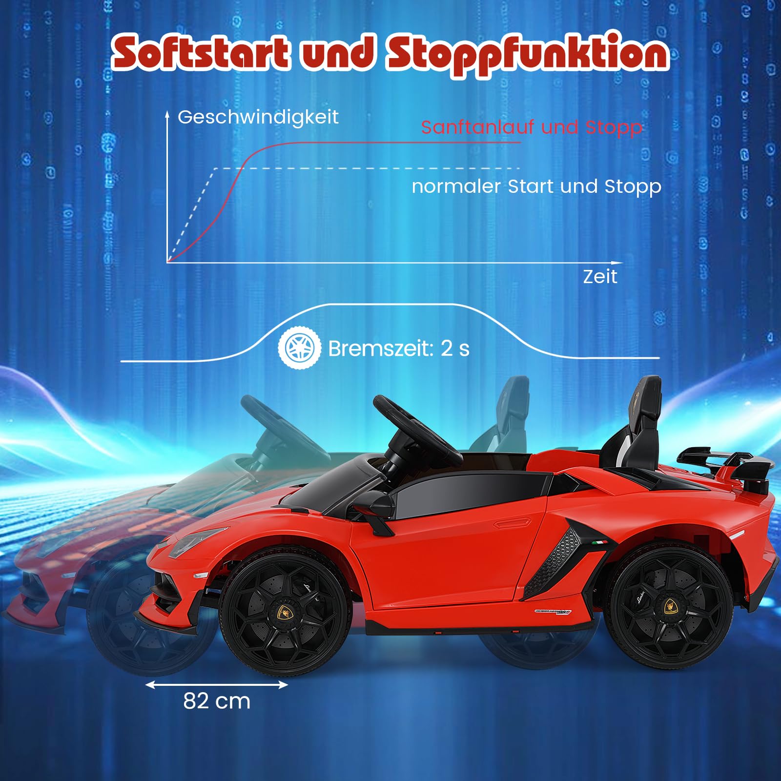 COSTWAY Lamborghini Elektroauto für Kinder, Kinderfahrzeug mit 2,4G Fernbedienung & LED Scheinwerfer & MP3-Player & Hupe & Musik, Elektrofahrzeug 3-5 km/h, Kinderauto für Kinder ab 3 Jahren (Rot)