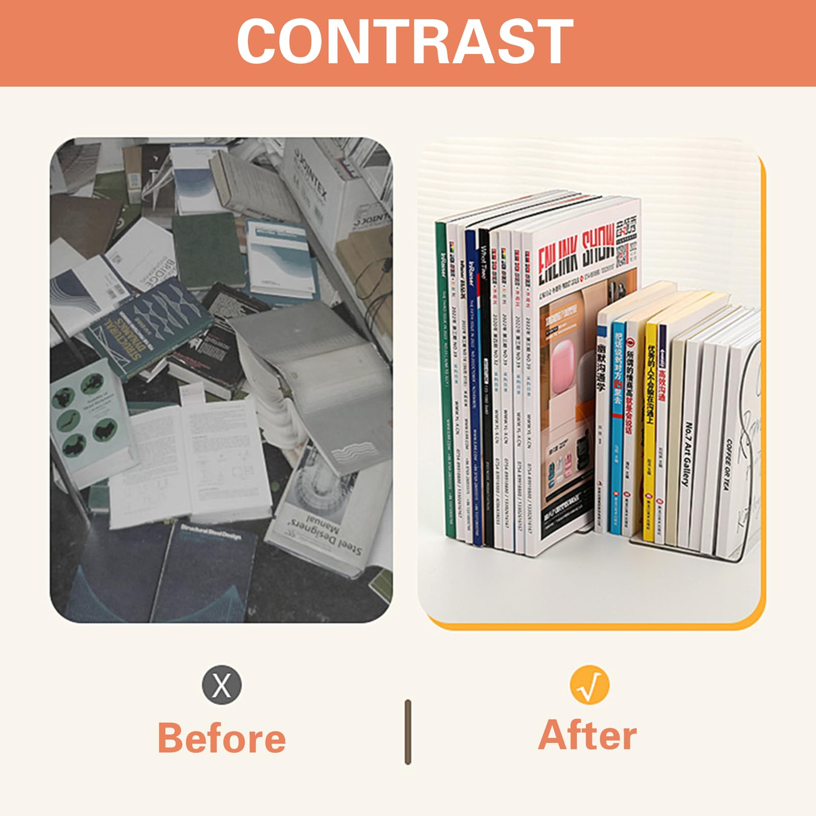 Sujetalibros ajustables, sujetalibros de plástico con 2 divisores, sujetalibros transparentes para estantes, soporte para libros pesados, organizador de libros expandibles para escritorio, oficina