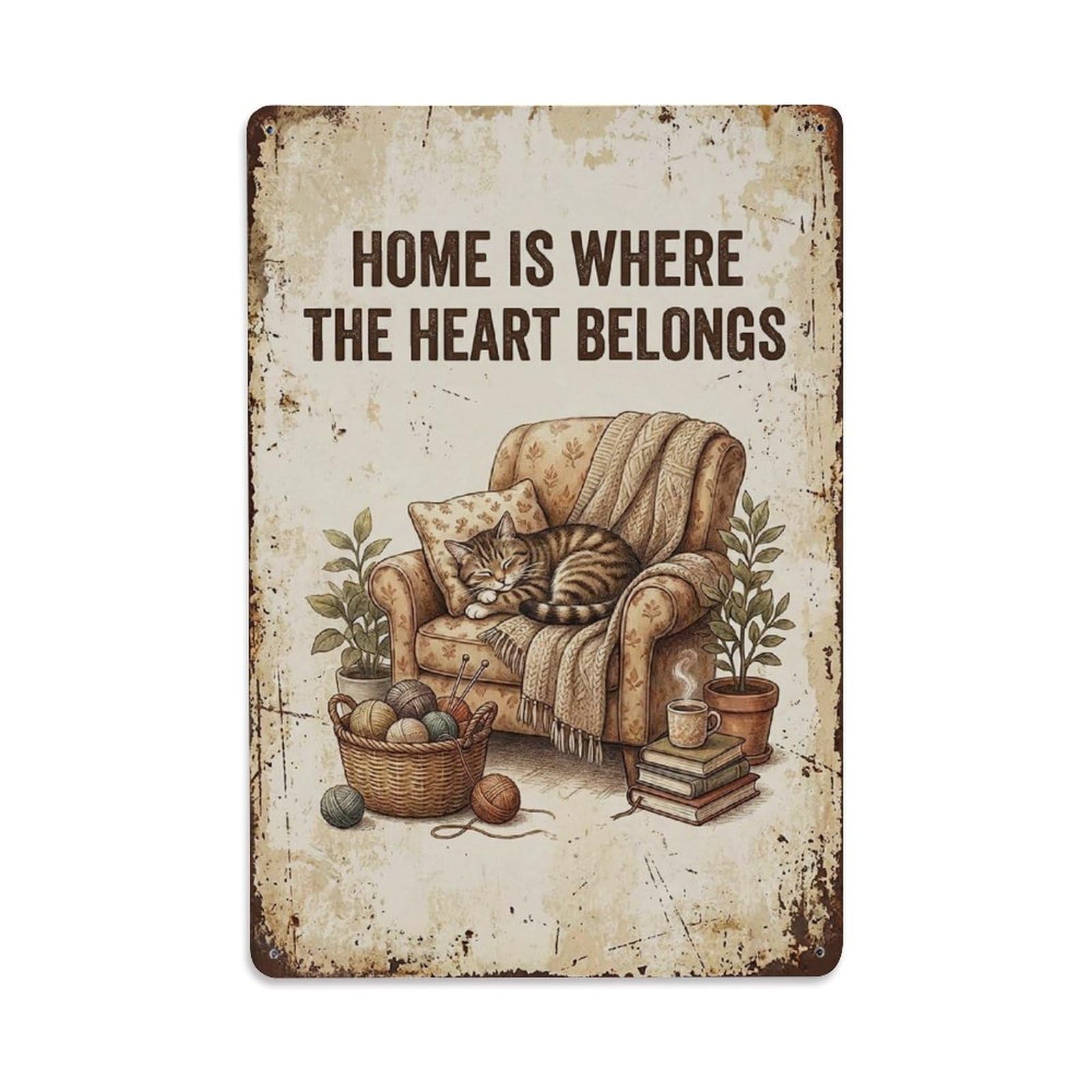Home Where Heart Belongs Cat Metal Tin Sign