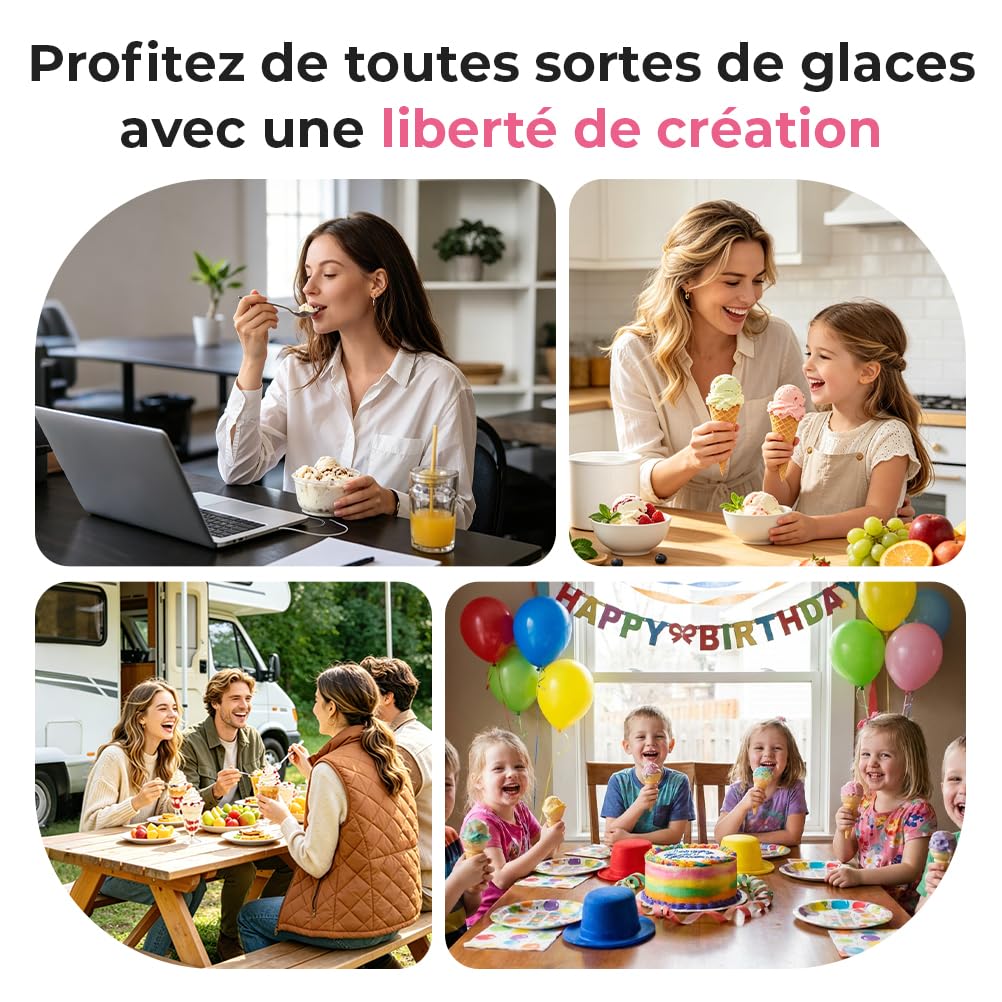 Sorbetière Turbine à Glace, Sorbetière Électrique, Machine à Glace en Acier Inoxydable, 2L Machines à Glace et Sorbetière pour Sorbet Glace, Crème Glacée et Yaourt Glacé