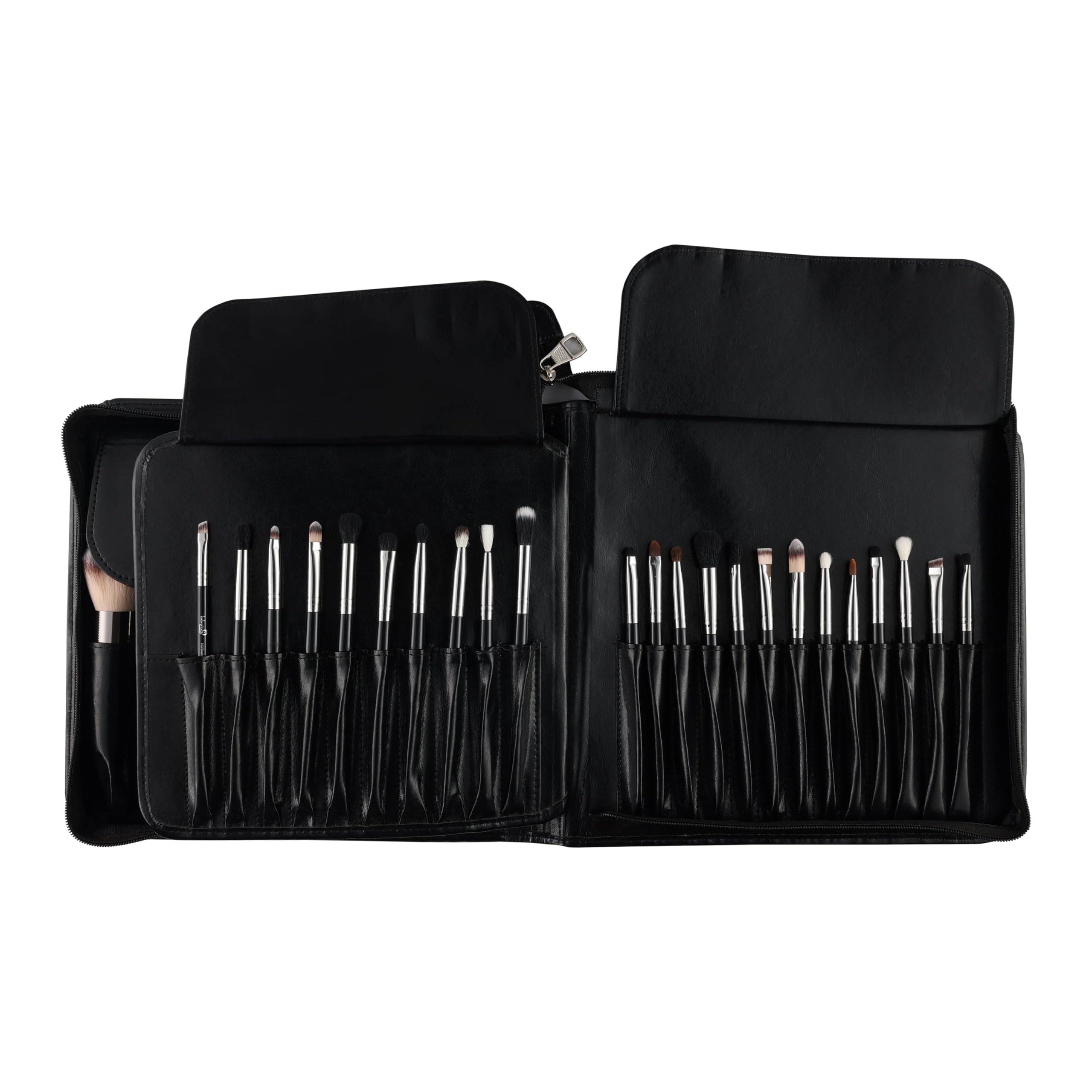 London Prime - Set di 38 pennelli da trucco professionali con cintura, set completo per il trucco da donna, per fondotinta, ombretto, fard, correttore, pennelli per sopracciglia, setole morbide