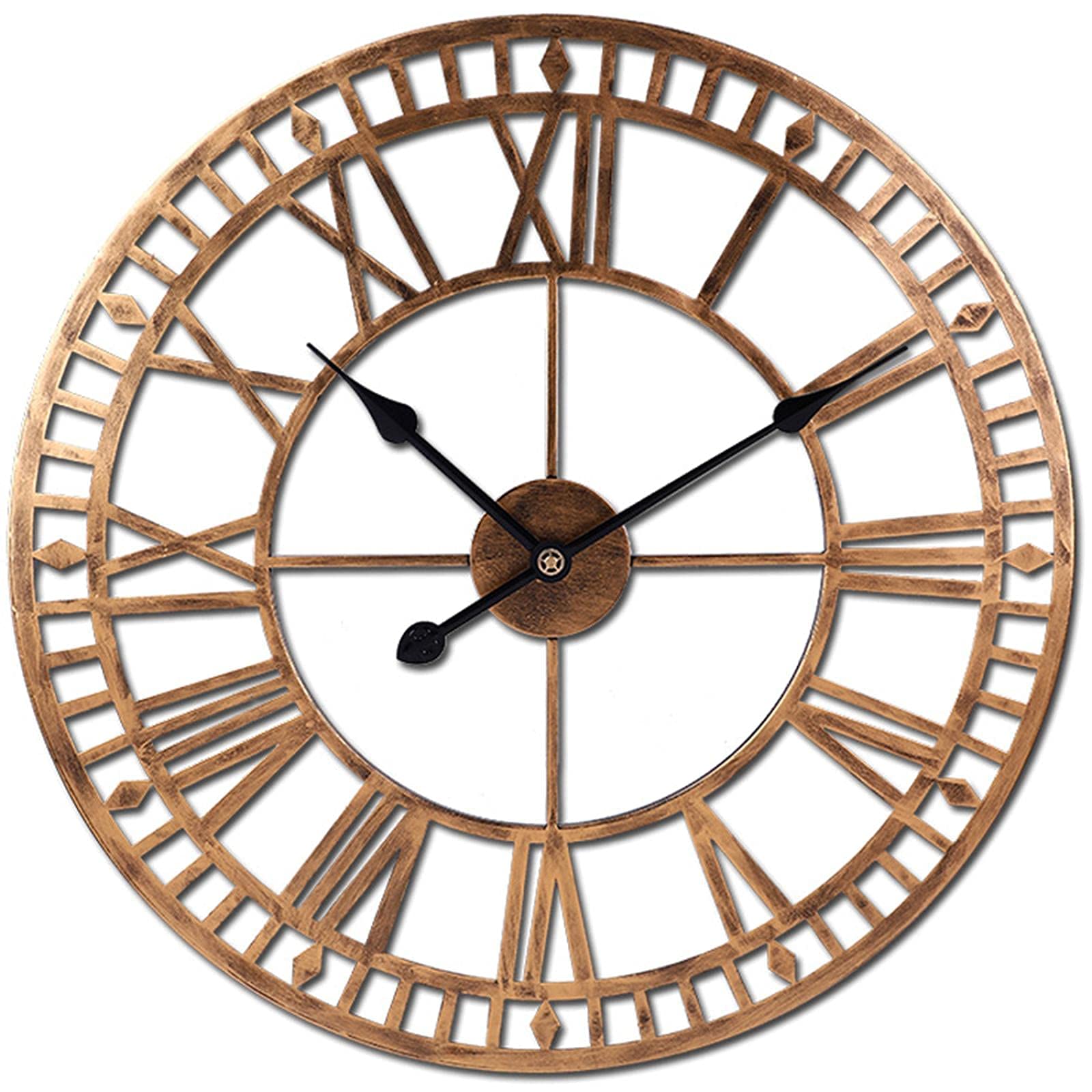 KRXSOBNV wall clock, Silent Non-Ticking Metal Roman Numerals Modern Decorative Wall Clock for Living Rooms, Offices, Bars, Hotels(Gold,60CM)