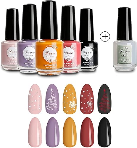 Miniatura 1 de LACOMCHIR Juego de esmaltes de uñas para mujer, 5 colores de uñas mate a base de agua y capa superior brillante 2 en 1, esmalte de uñas de secado