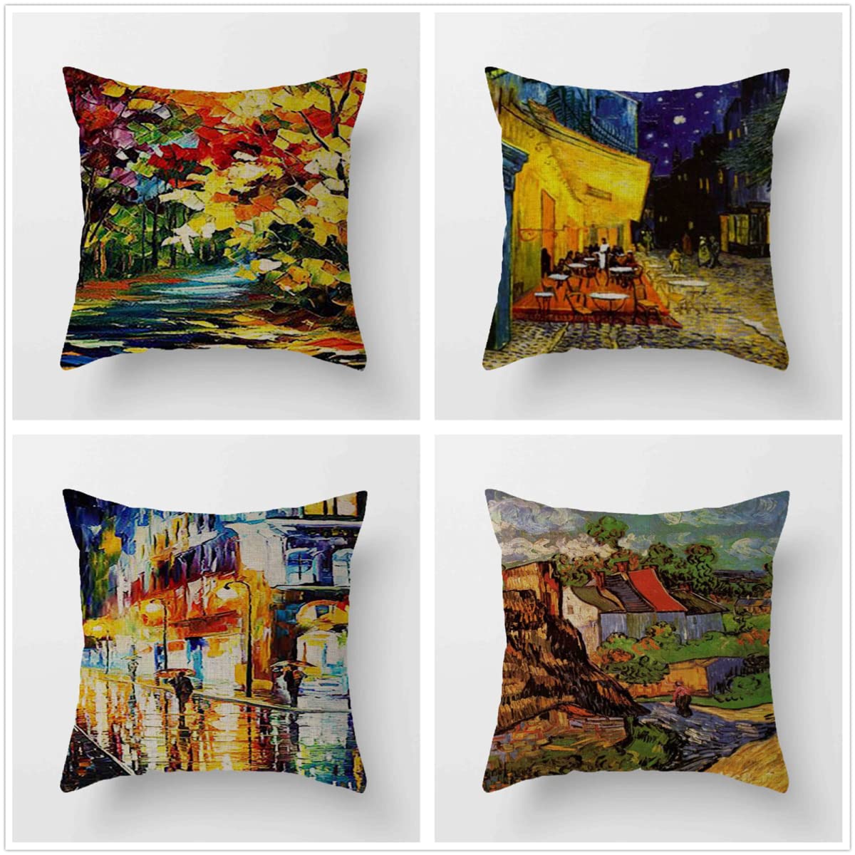 paisaje abstracto 4 Piezas 70x70cm Fundas Cojines, Impresión en HD con Cremallera Oculta Cojines Decorativos, Lino Cojines para Sofa para Sala de Estar Dormitorio Automóviles Fundas de Cojines J-321