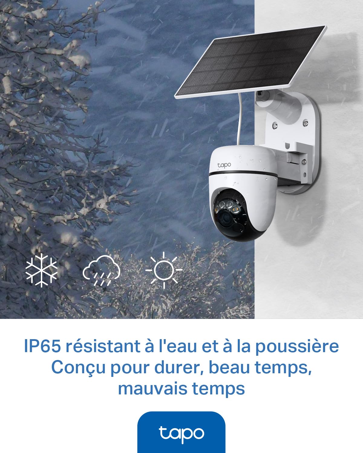 Tapo C610 Kit 2K 3MP Caméra WiFi Extérieur sans Fil Panneau Solaire 360° PTZ Surveillance Batterie 6700mAh Détection Humaine Vision Nocturne Couleurs Suivi AI IP65