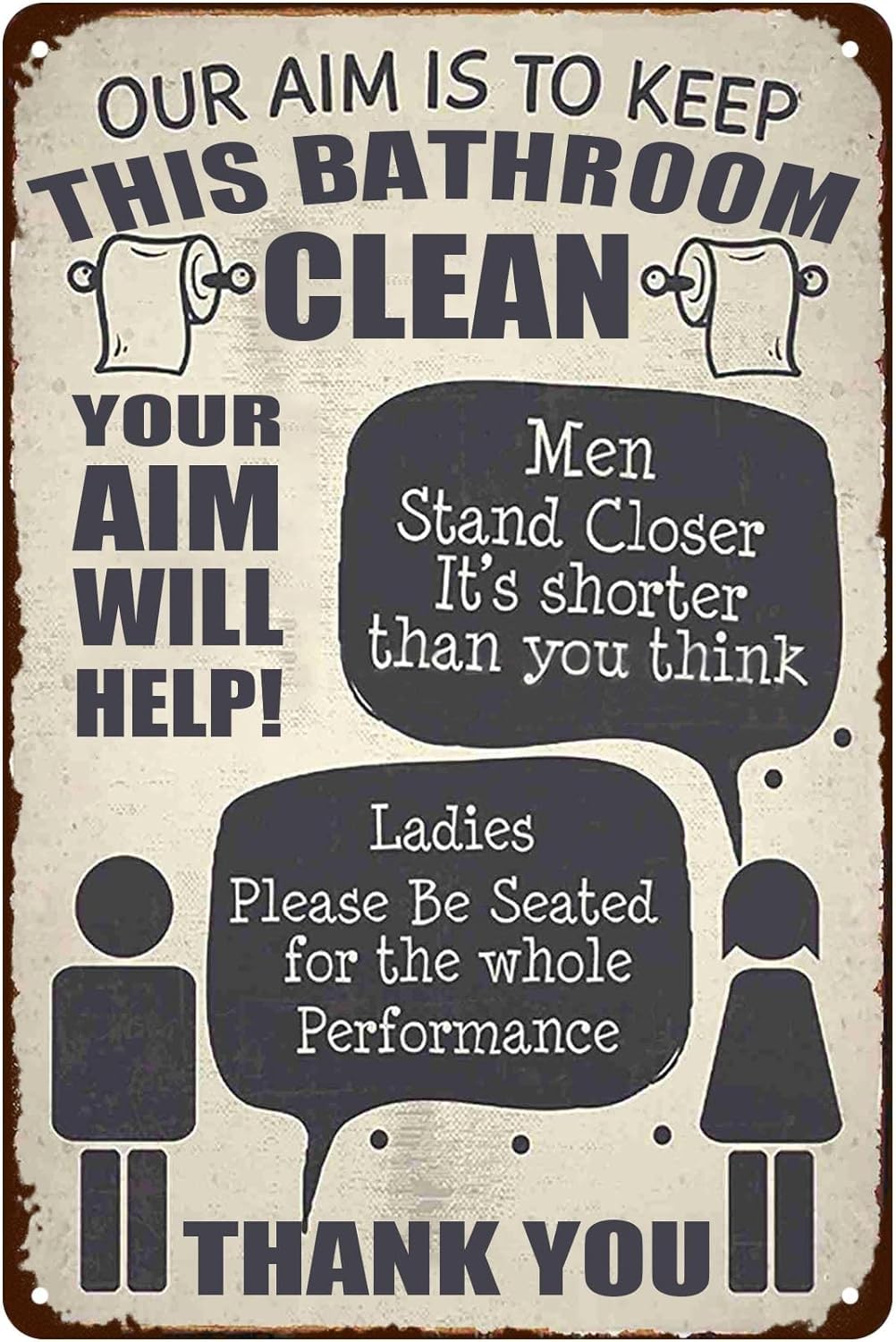 Vintage Art Metal Tin Sign 'Our Aim Is To Keep This Bathroom Clean' - 8x12Inch, Retro Vintage Funny Toilet Bathroom Decor For Bar, Cafe, Garage & Bathroom Wall Decor