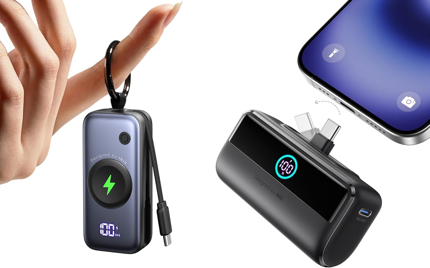 INIU Pocket Size 5000mAh 20W PD Fast Charging Power Bank & 5500mAh Power Bank with Build-in USB-C Connector Combo