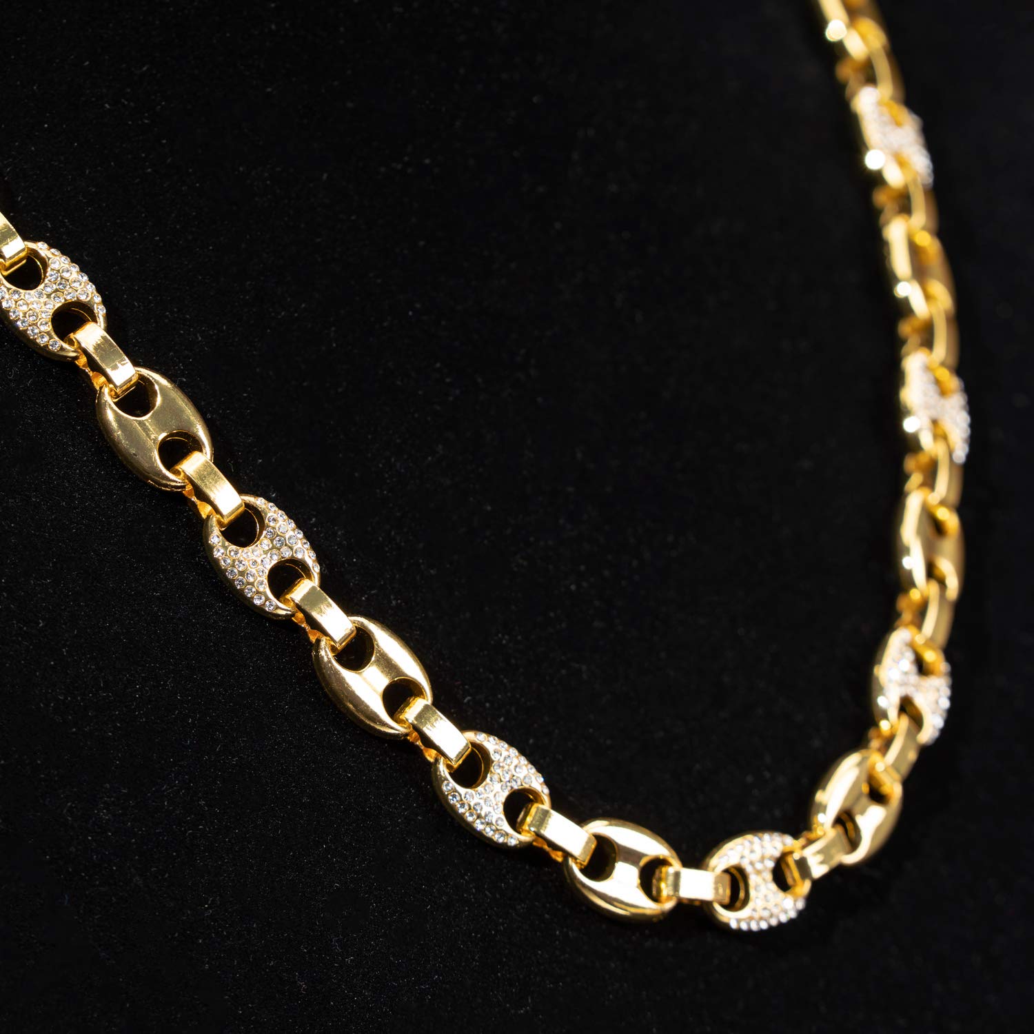 HALUKAKAH Collane Bracciali Uomo Oro,Catena di Chicchi di caffè Iced out con Diamante,18kt Vero Oro/Oro Bianco Girocollo Bracciale,Oro/Argento,con Pacco Regalo Gratuito