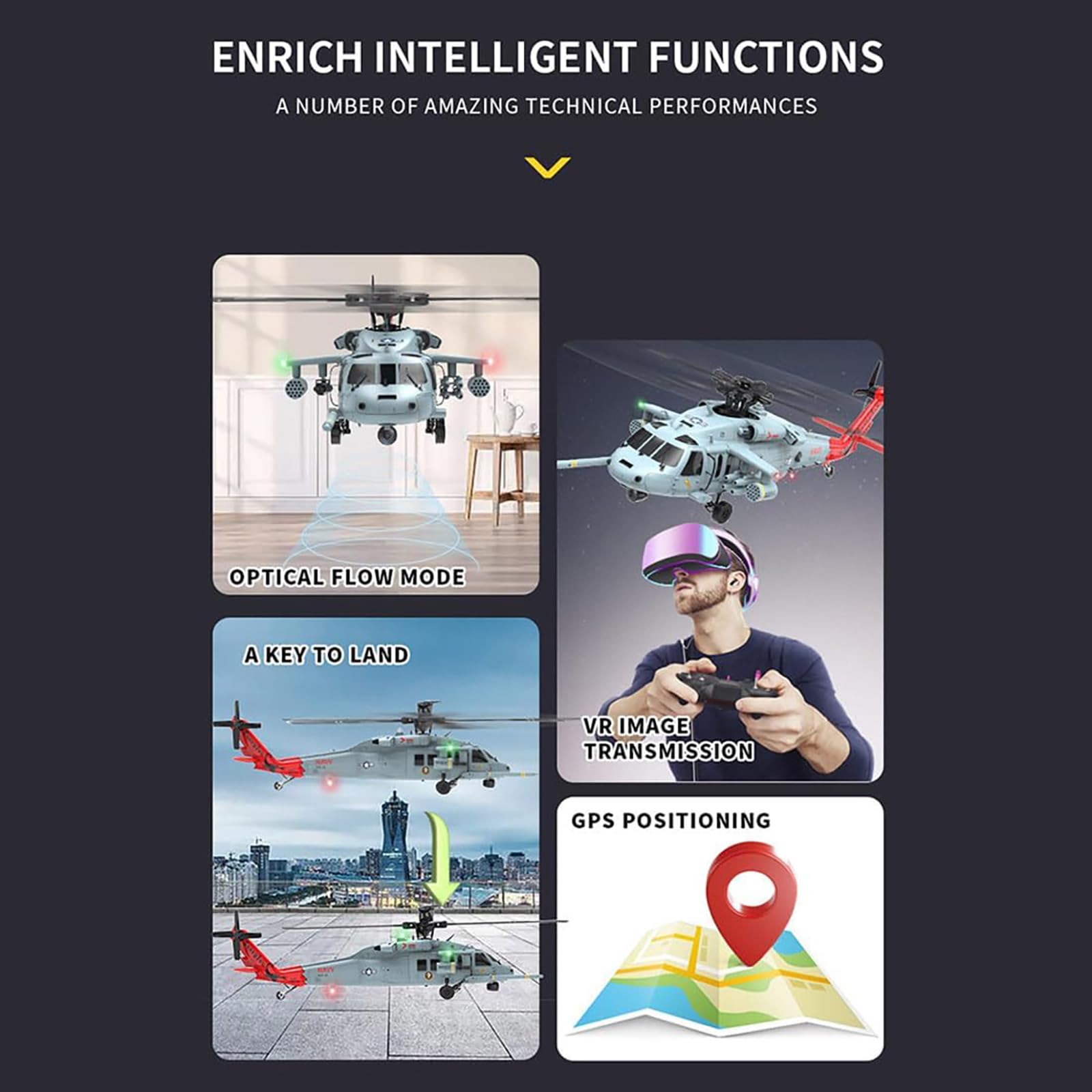 Generico Elicottero RC con Telecamera FPV per Adulti, F09-H SH60 2.4G 8CH Motore Senza spazzole Elicottero Militare, 6G/3D Stunt Copter RC Modello di aeromobile con Controller