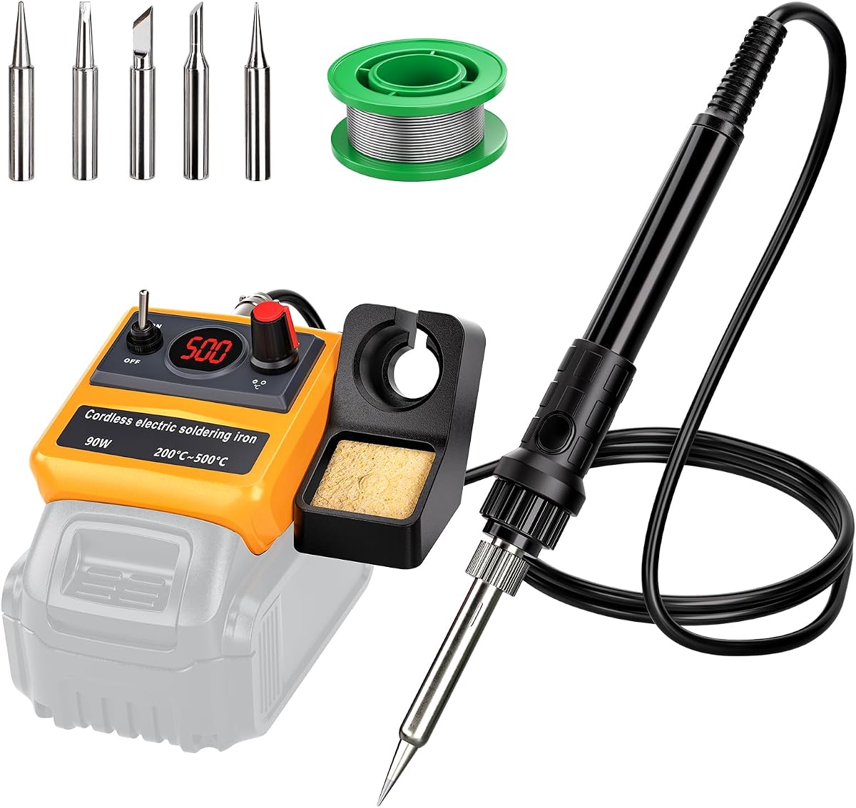 Cordless Soldering Iron Kit for Dewalt 20v 60v Battery,90W LED Digital Solder Iron Soldering Gun with 5pcs Tips,0.04” Solder Wire for any Hobby Enthusiast (Battery not included)