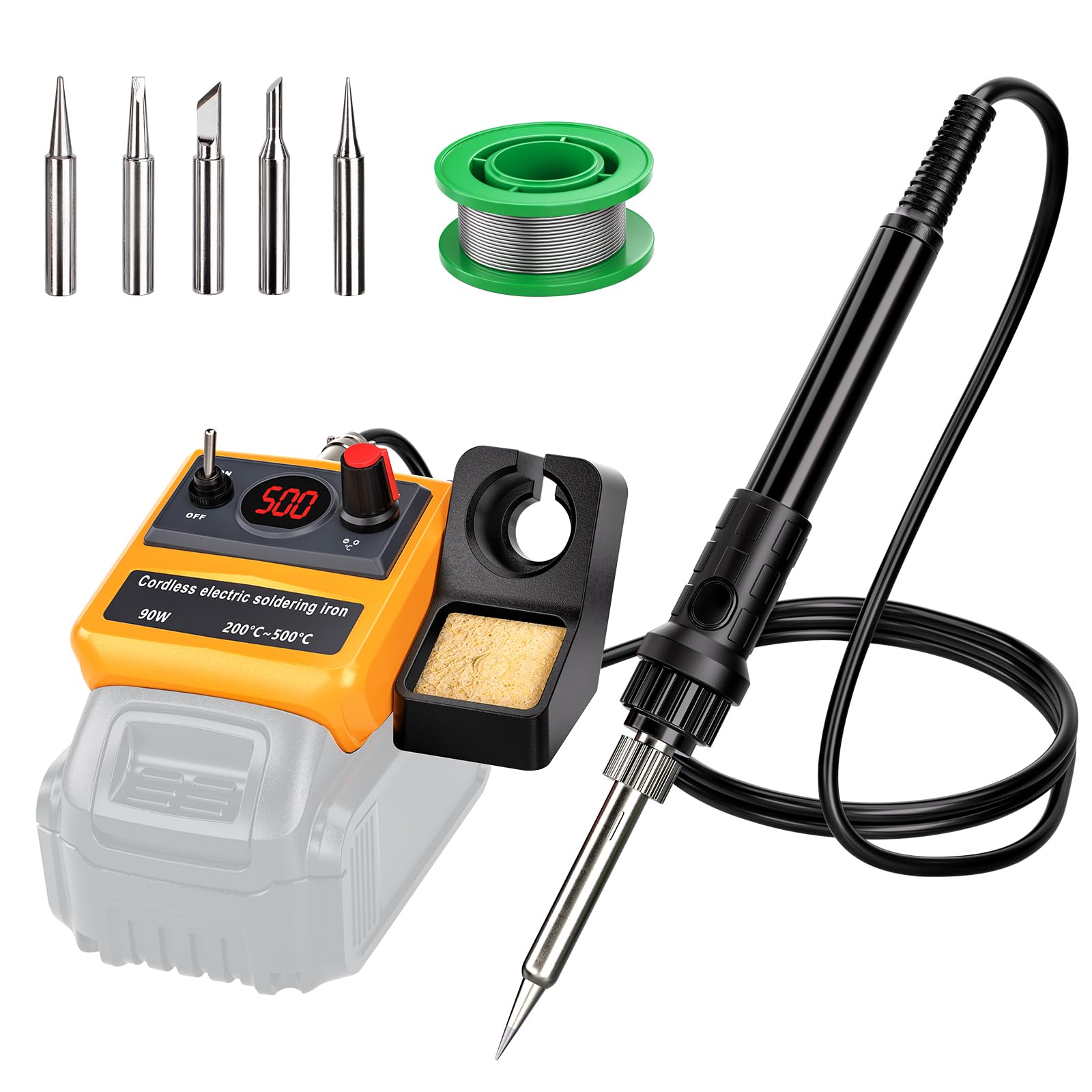 Juego de soldador inalámbrico para Dewalt batería de 18 V 54 V, 90 W LED digital, pistola de soldadura con 5 puntas, alambre de soldadura de 0,04 pulgadas para cualquier entusiasta de la afición