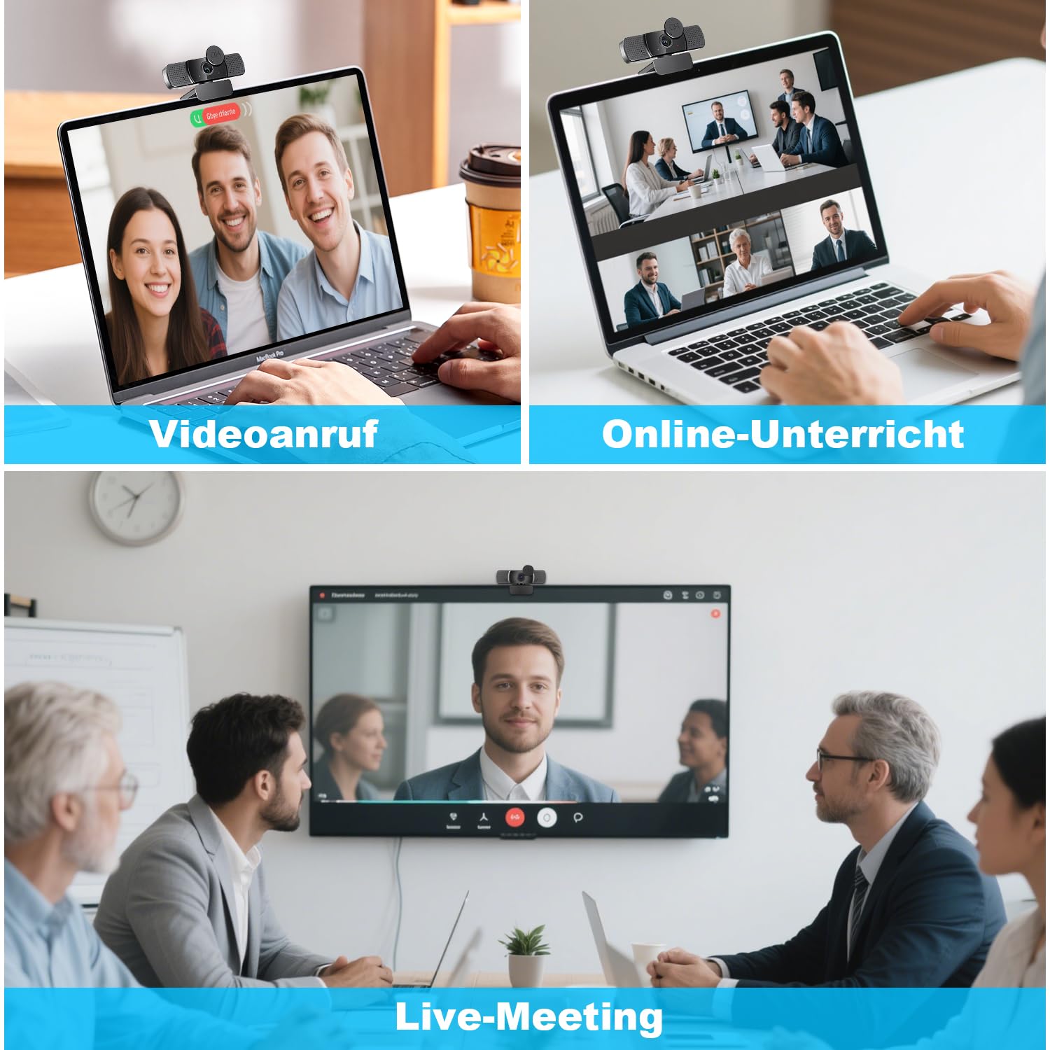 Webcam 2K Full HD, Neefeaer USB Webcam con microfono e copertura e treppiede, 85 punti di posizione, correzione automatica della luce, cancellazione del rumore, fotocamera PC con microfono compatibile