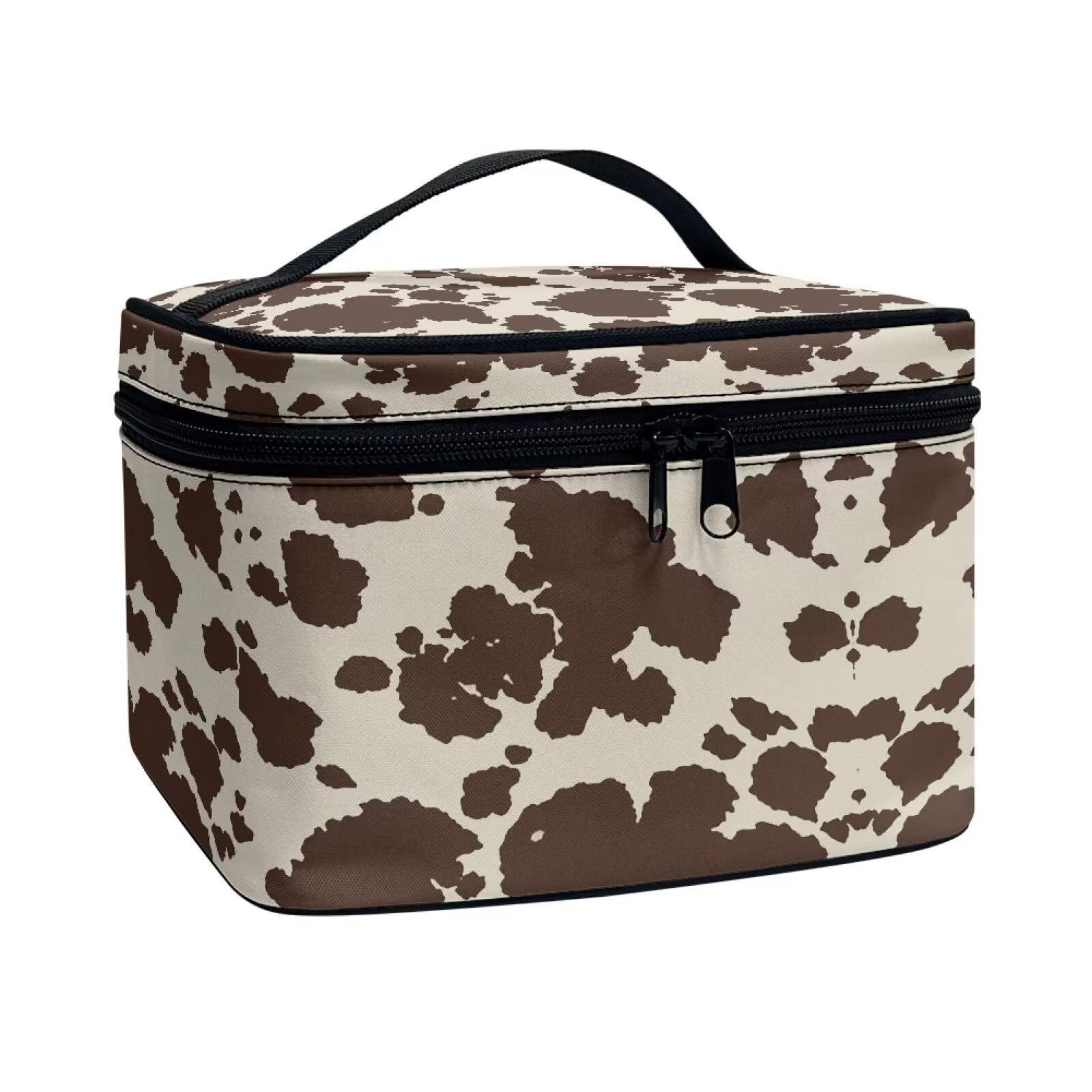 Yuuxorilu Brwon Cow Makeup Bags Travel Cosmetic Bag for Teen Girls Large Capacity Cosmetic Storage Organizer with Handle Travel Accessories
