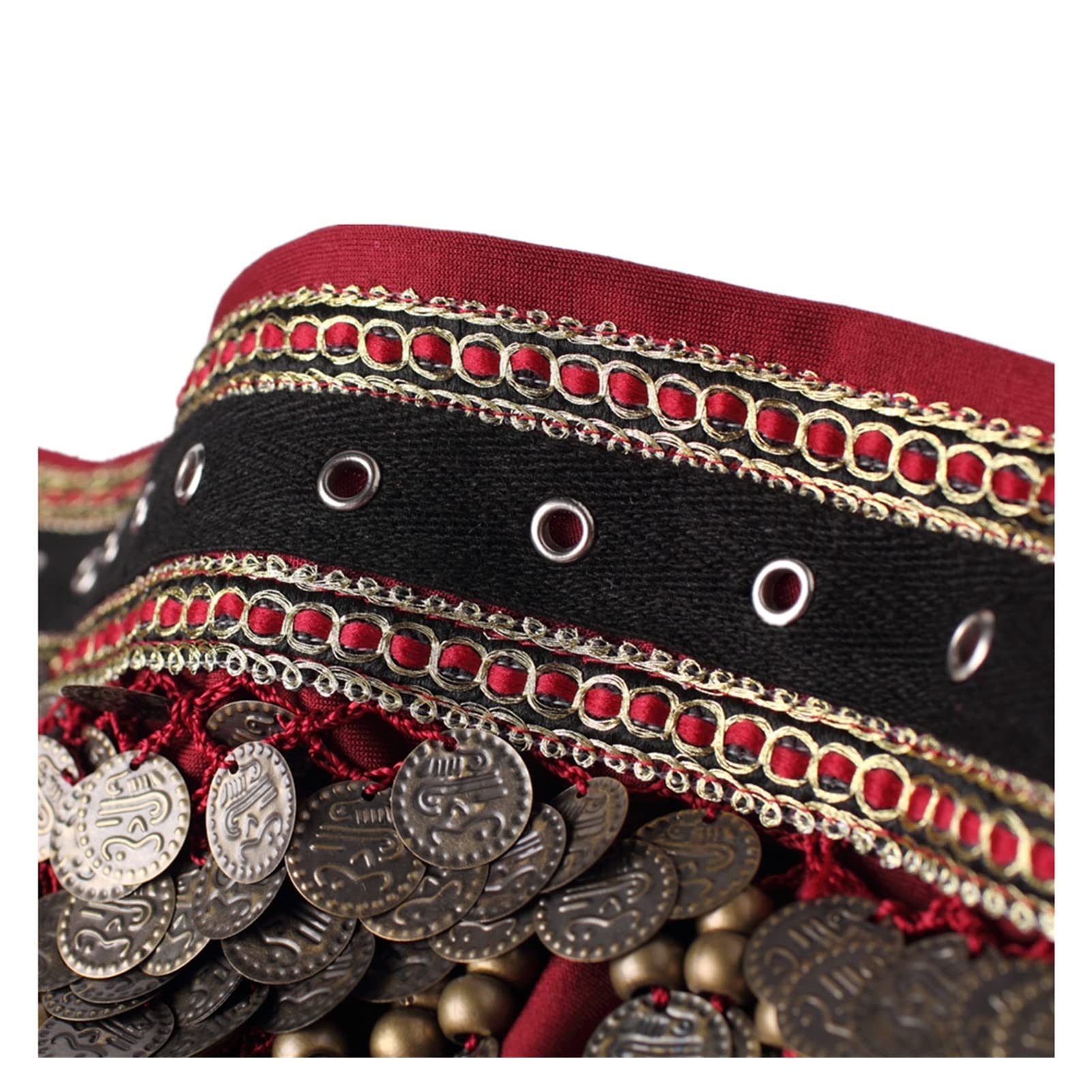 Sciarpa di Danza del Ventre, Cintura con Frange, Monete retrò, Cintura for Danza del Ventre(Dark Red)
