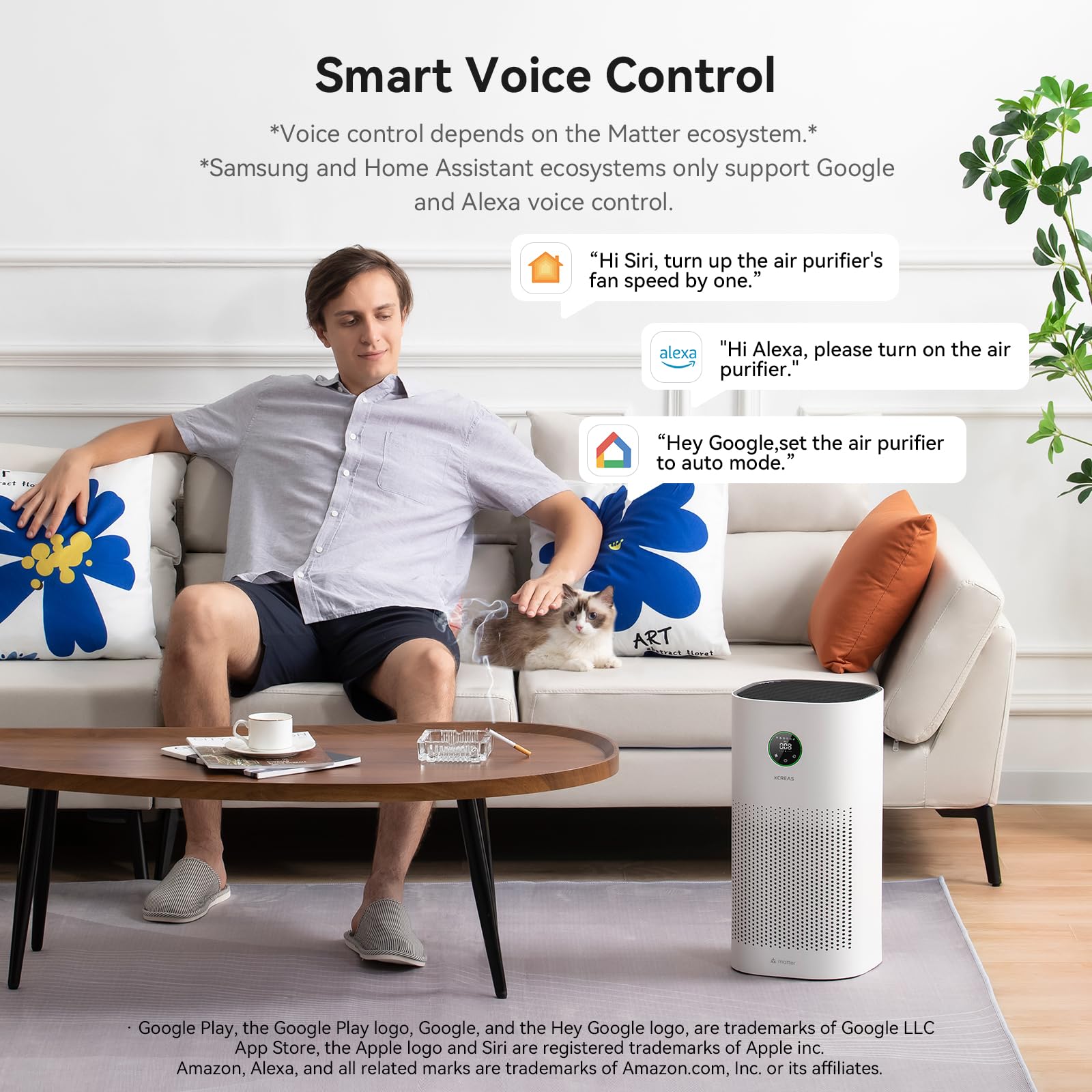 XCREAS Matter-Certified 1st Smart Air Purifier, Compatible with Apple HomeKit, Google Home, Alexa, Home Assistant (No App), HEPA 13 Filter and Washable Pre-Filter, Covers 240 Sq 1