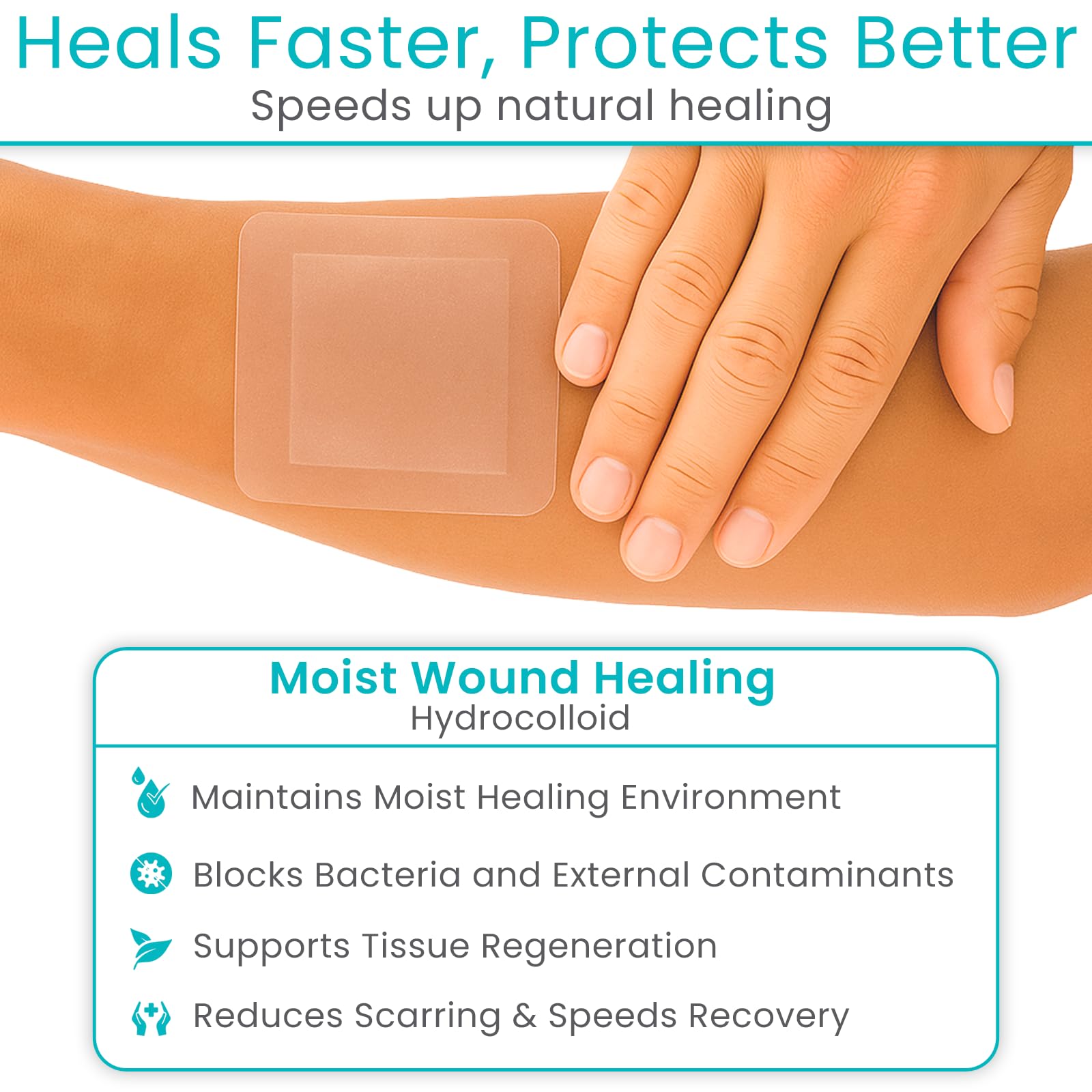 ViveCare Hydrocolloid Dressing 6x6 (5 Pack) - Large Sterile Hydrocolloid Bandages - Wound & Pressure Sore Fast Healing Patch - Waterproof Dressing for Blisters, Burns, Bed Sores, Cysts, Cuts & Ulcers