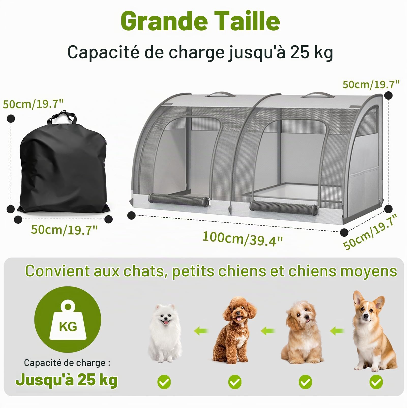 Cage Transport Chien Voiture, Caisse Transport Pliable 100cm avec 2 Portes | Caisse Chien Voiture Siège 100×50×50 cm, Double Compartiment, Mesh Respirant, Ceinture Sécurité, Idéale Voyage et Camping