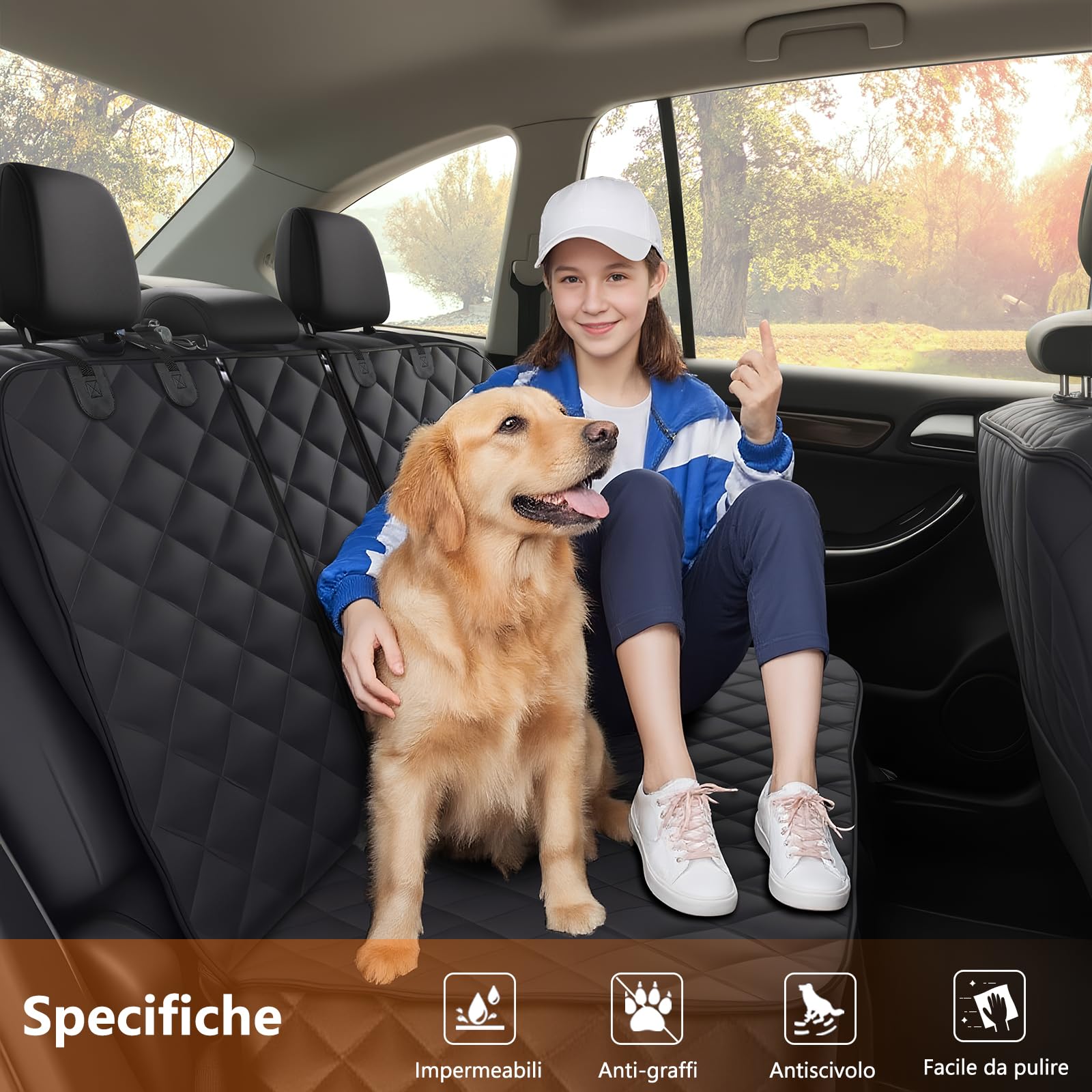 Alfheim Coprisedili Auto per Cani, Impermeabili e Antiscivolo Resistenti ai Graffi Protezione per Sedile Posteriore Lavabile, Universale per Auto Camion SUV (Nero)