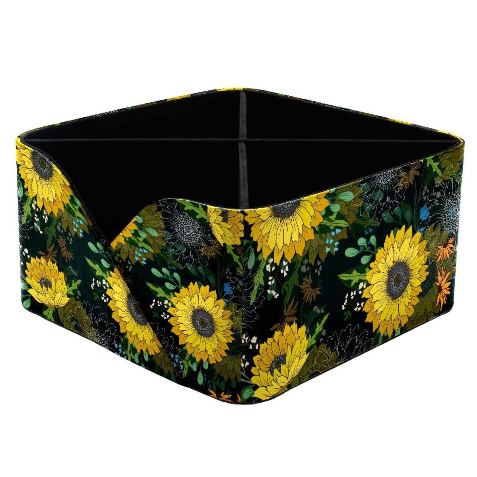 KengjuTesu Sunflowers and Wild Flowers Desktop Organizer Pen Holder, Rectangular Pencil Cup for Office, Study and Makeup Stations