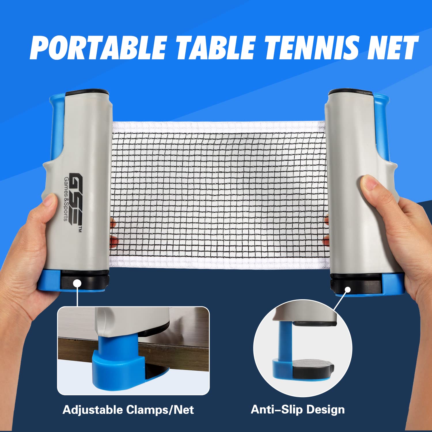 Rete da ping pong retrattile regolabile e post. Rete da ping pong portatile e morsetti. Rete di ricambio per qualsiasi tavolo (grigio)