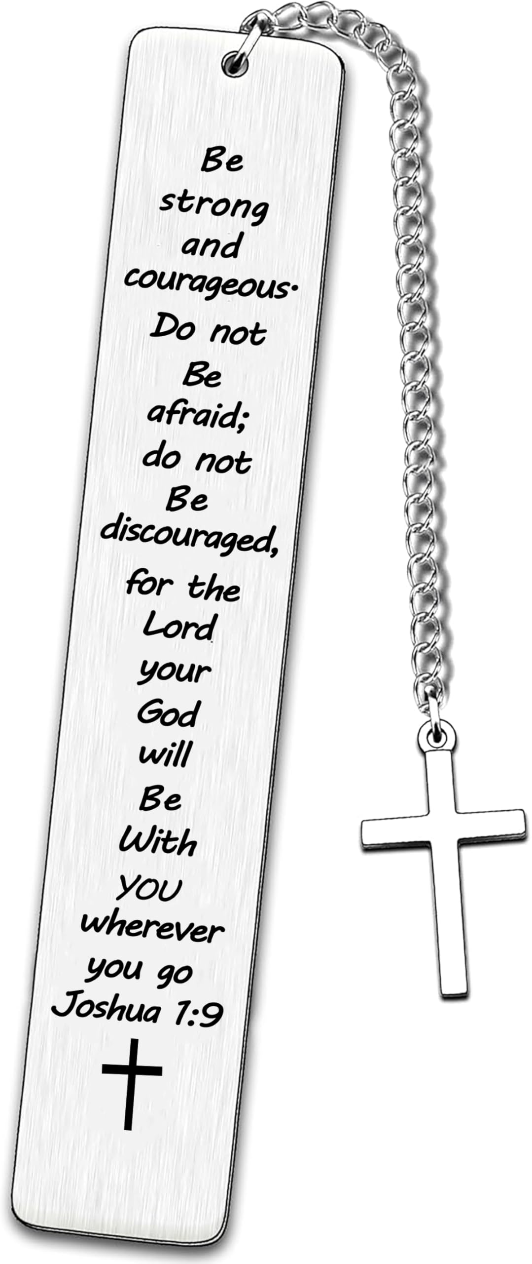 Posoto Unisex Silver 1Pcs Christian Gifts Inspirational Bible Verse Bookmark Be Strong And Courageous Cross Charm Women Men Religious Present For Birthday Graduation Communion Christmas Thanksgiving