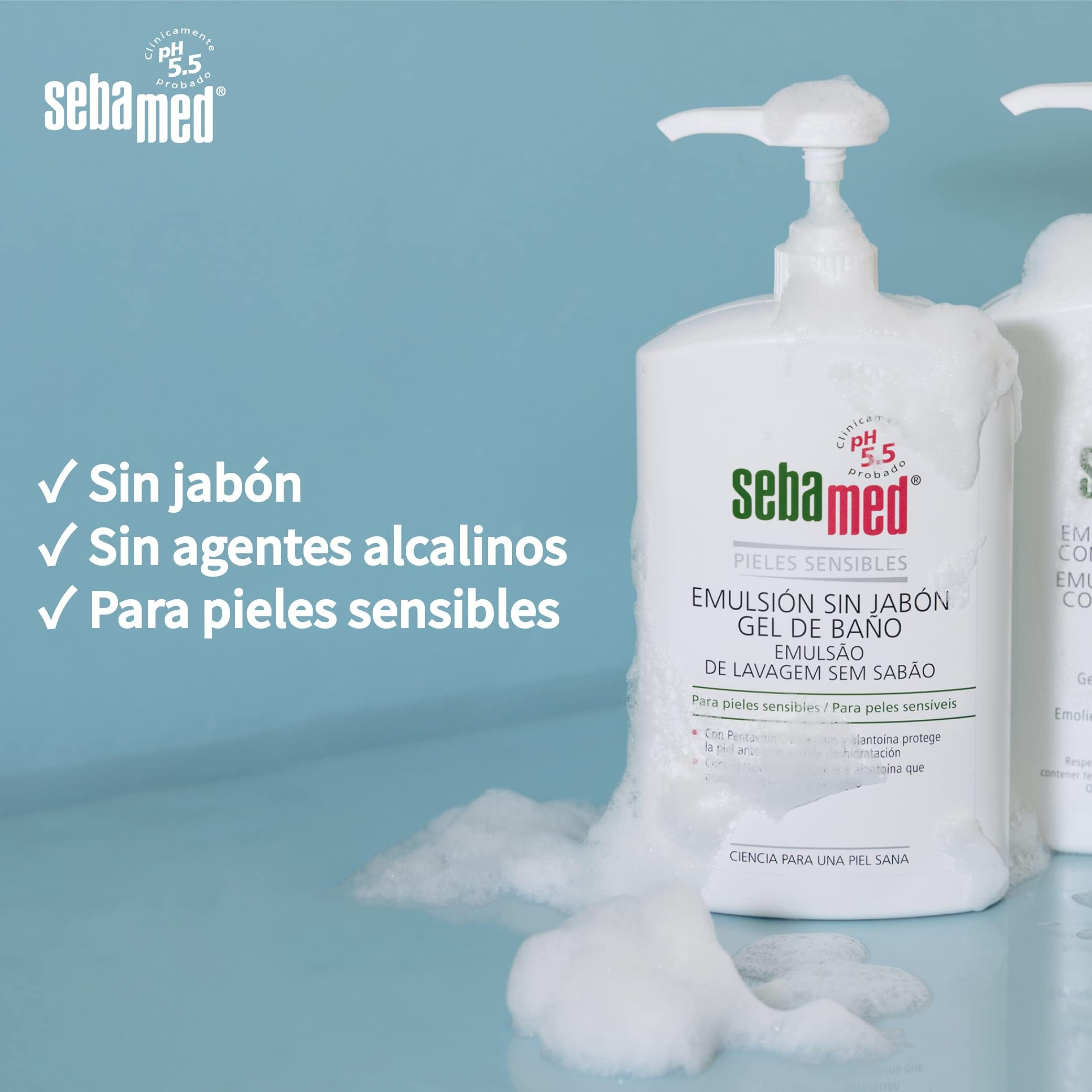 Sebamed Emulsión sin Jabón, Gel de Baño para Pieles Normales y Sensibles, Higiene Diaria