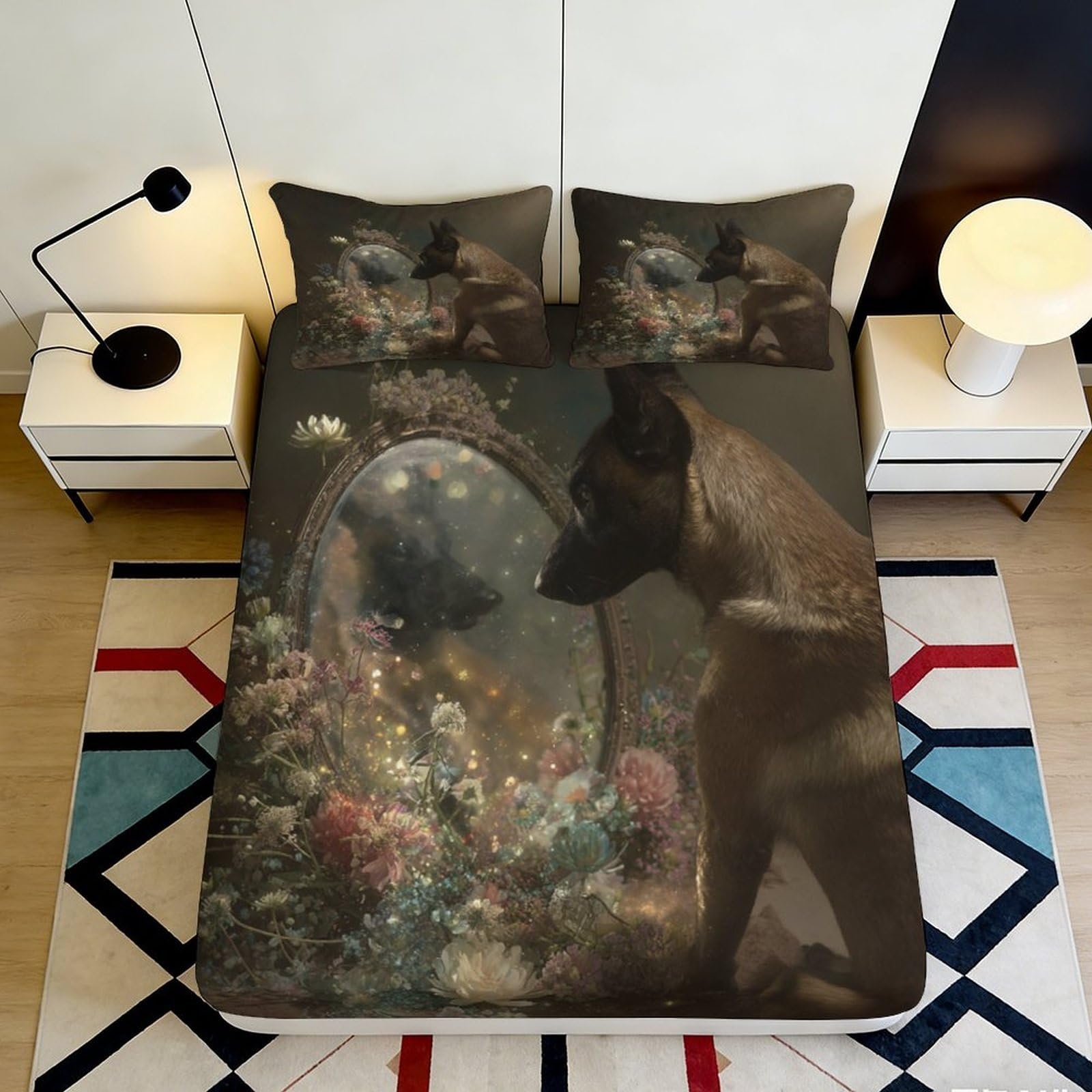 3D Printed Artistic Floral Animal Fitted Sheet Microfiber Deep Pocket Bedroom Bedding Set Animal Flowers Mattress Fitted Cover Washable for Adults 200x200x25cm 90x200x25cm