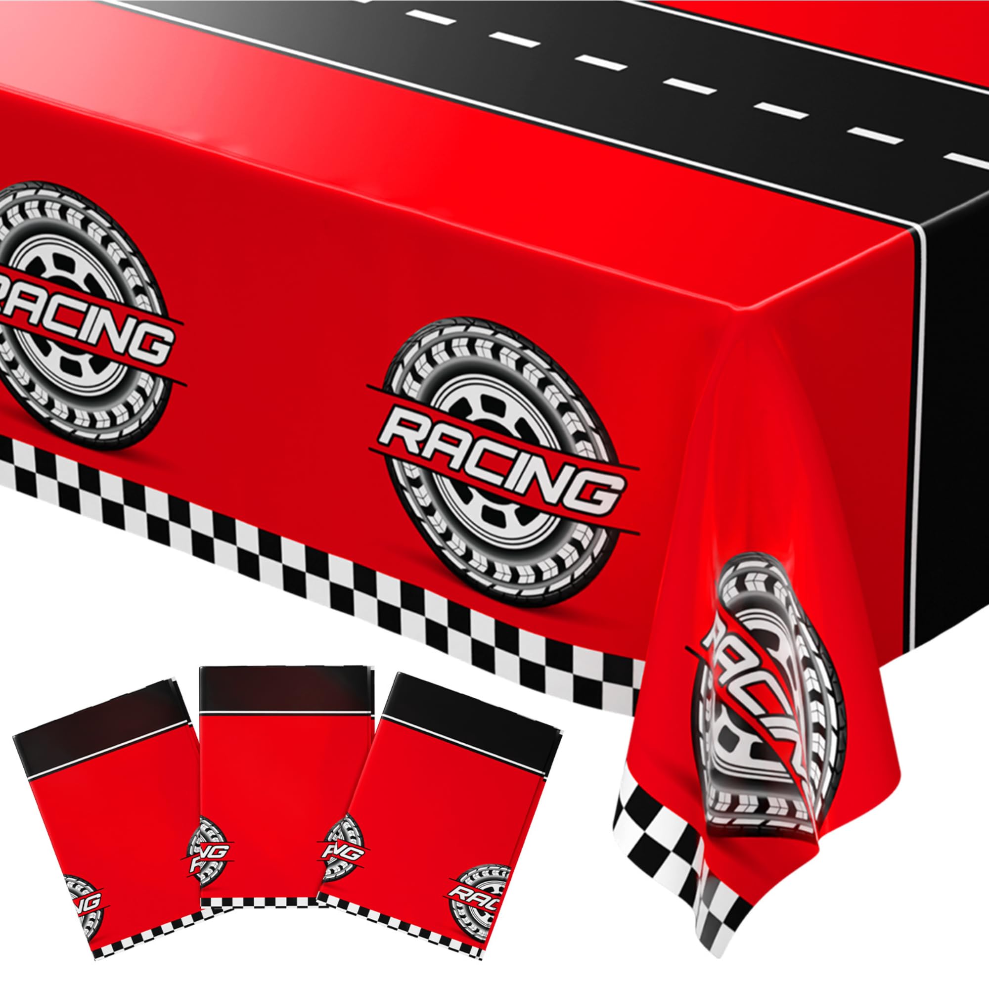 Blue Orchards Car Racing Table Cover (Pack of 3) 108" x 54" – Race Car Birthday Party Decorations, Immersive Birthday Party Decor, Accent and Backdrop, Gift Wrap, Multi Purpose Party Accent
