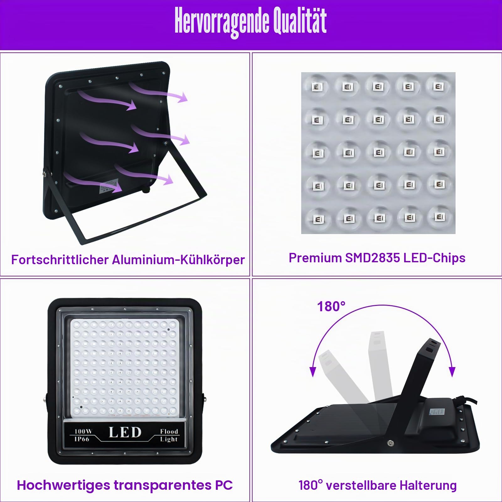 Eleganted 2pcs 150W LED UV Schwarzlicht Violettes LED Strahler Flutlicht Partylicht Bühnendekoration Licht, IP66 Wasserdicht Schwarzlichtlampe für Halloween Aquarium Konzert Party Band Leistung