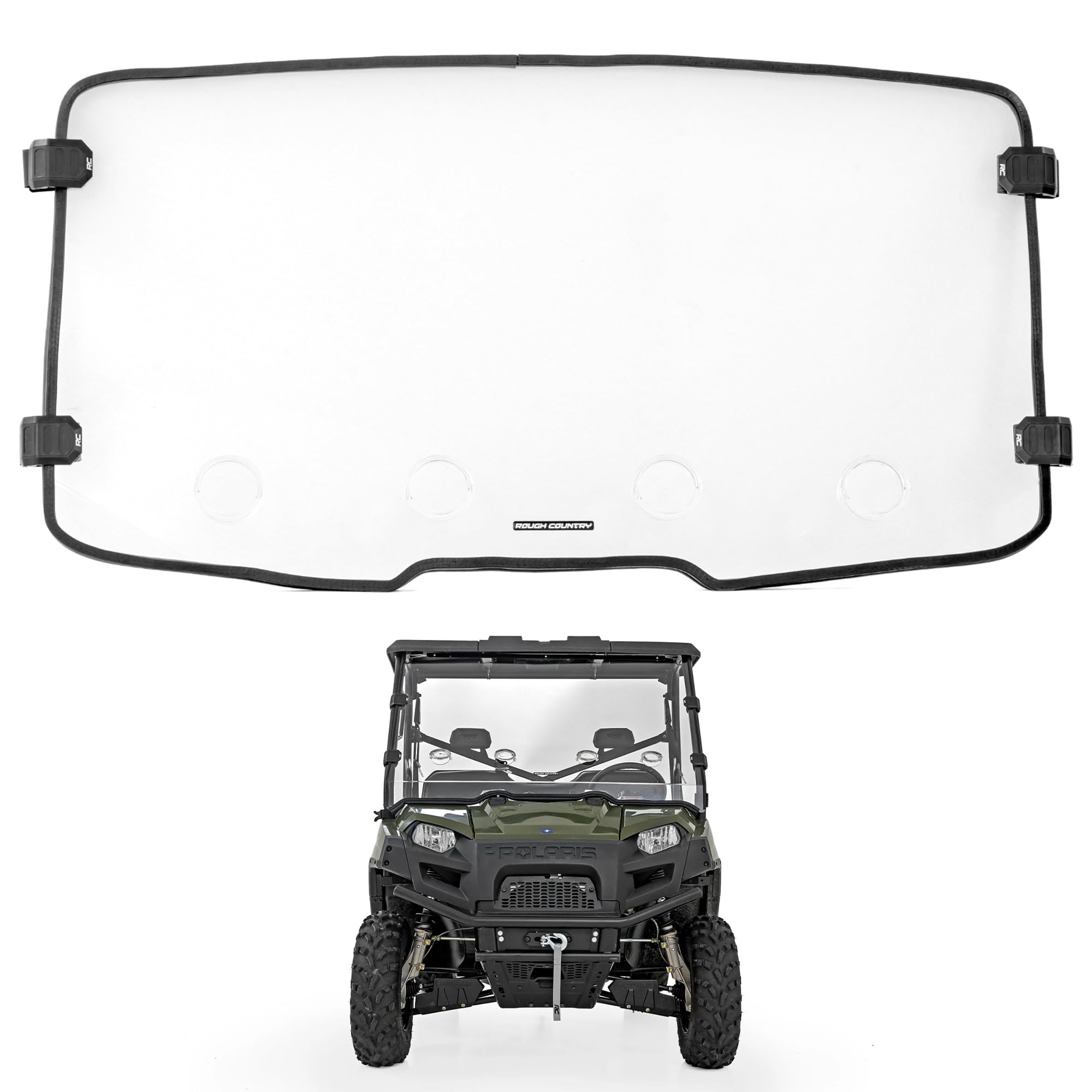 Rough Country Vented Full Windshield for Segway UT10 P - Scratch-Resistant 1/4" Polycarbonate, Adjustable Airflow, Roof Compatible