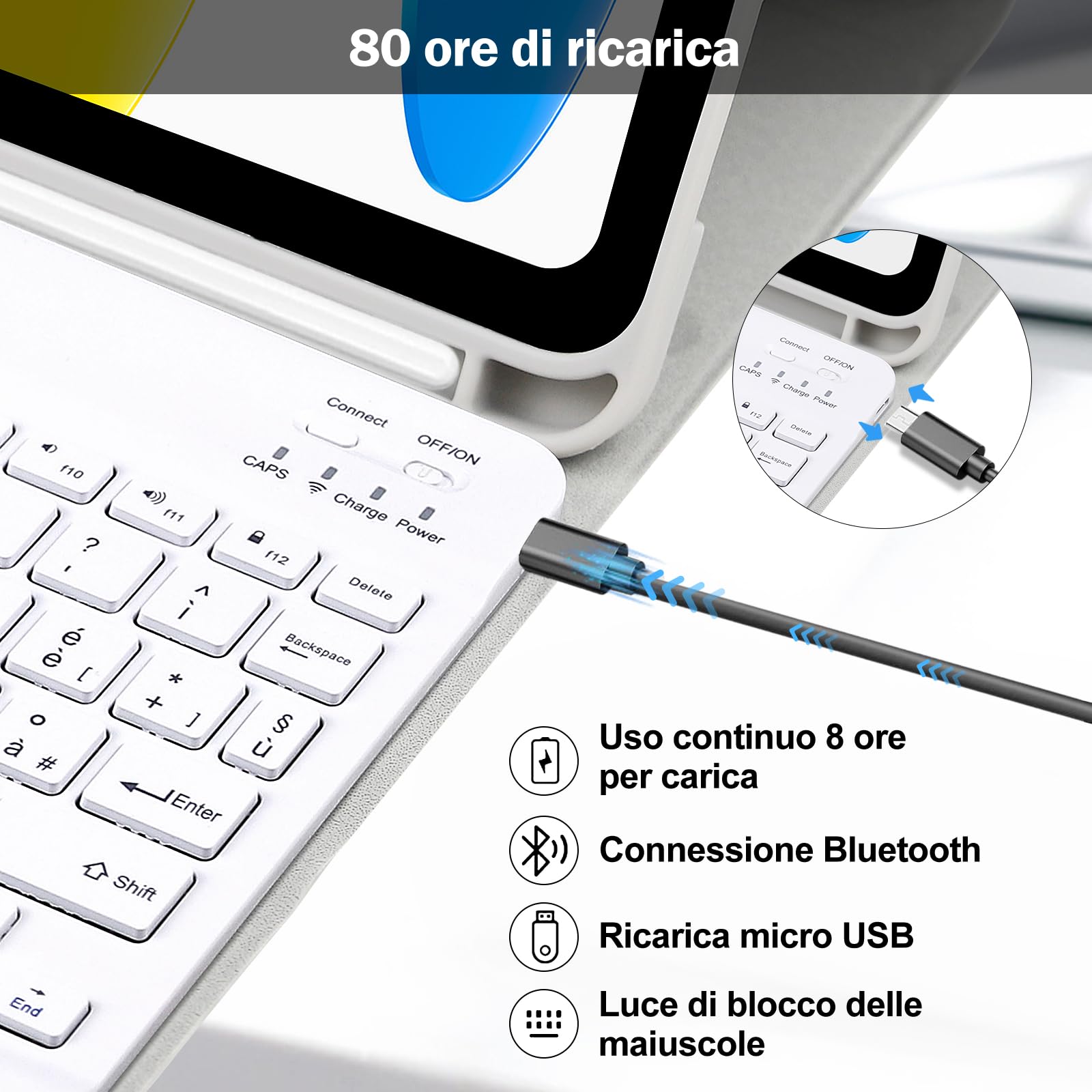 Lupxiu Custodia con Tastiera per iPad 10 Generazione 10.9” 2022/(A16) 11a generazione 11'' 2025, Italiano QWERTY, Tastiera Custodia Wireless Rimovibile per iPad 11/10 Gen-Grigio Bianco