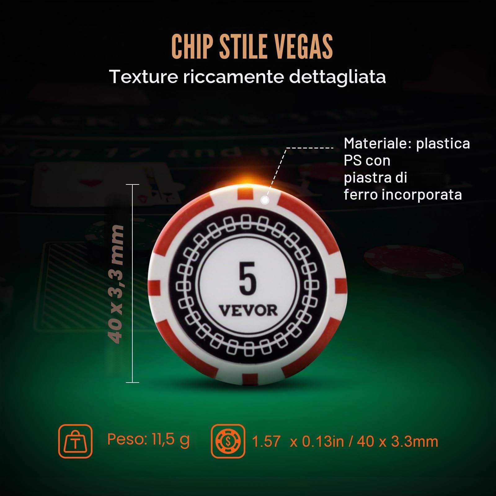 VEVOR Set Poker 500 Pezzi Valigetta Alluminio Fiches Carte Bottoni Dadi Texas Hold'em Blackjack